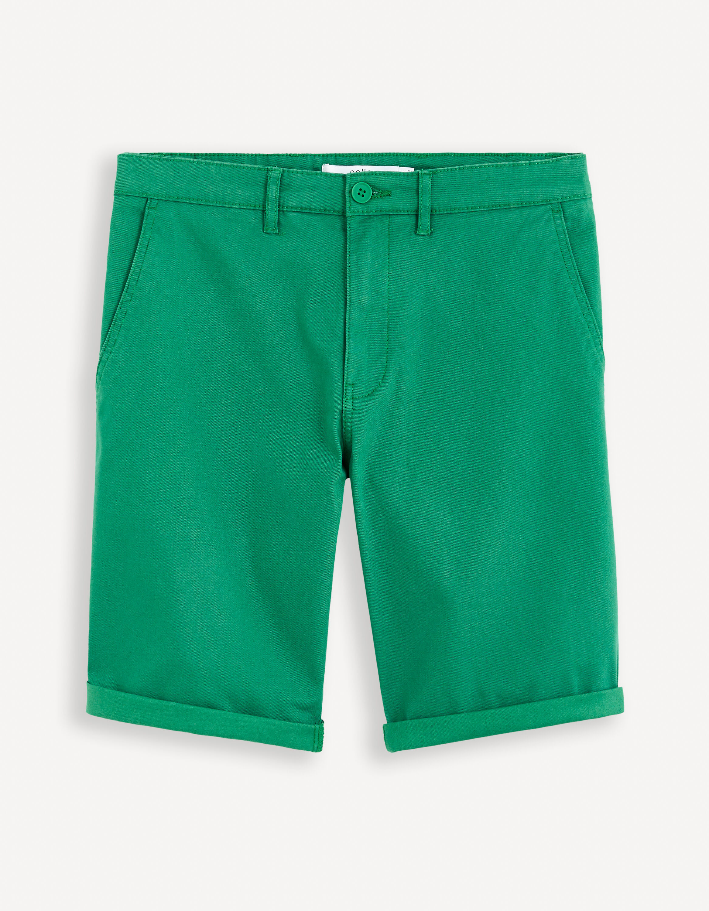 Bermuda chino uni coton stretch - vert bouteille