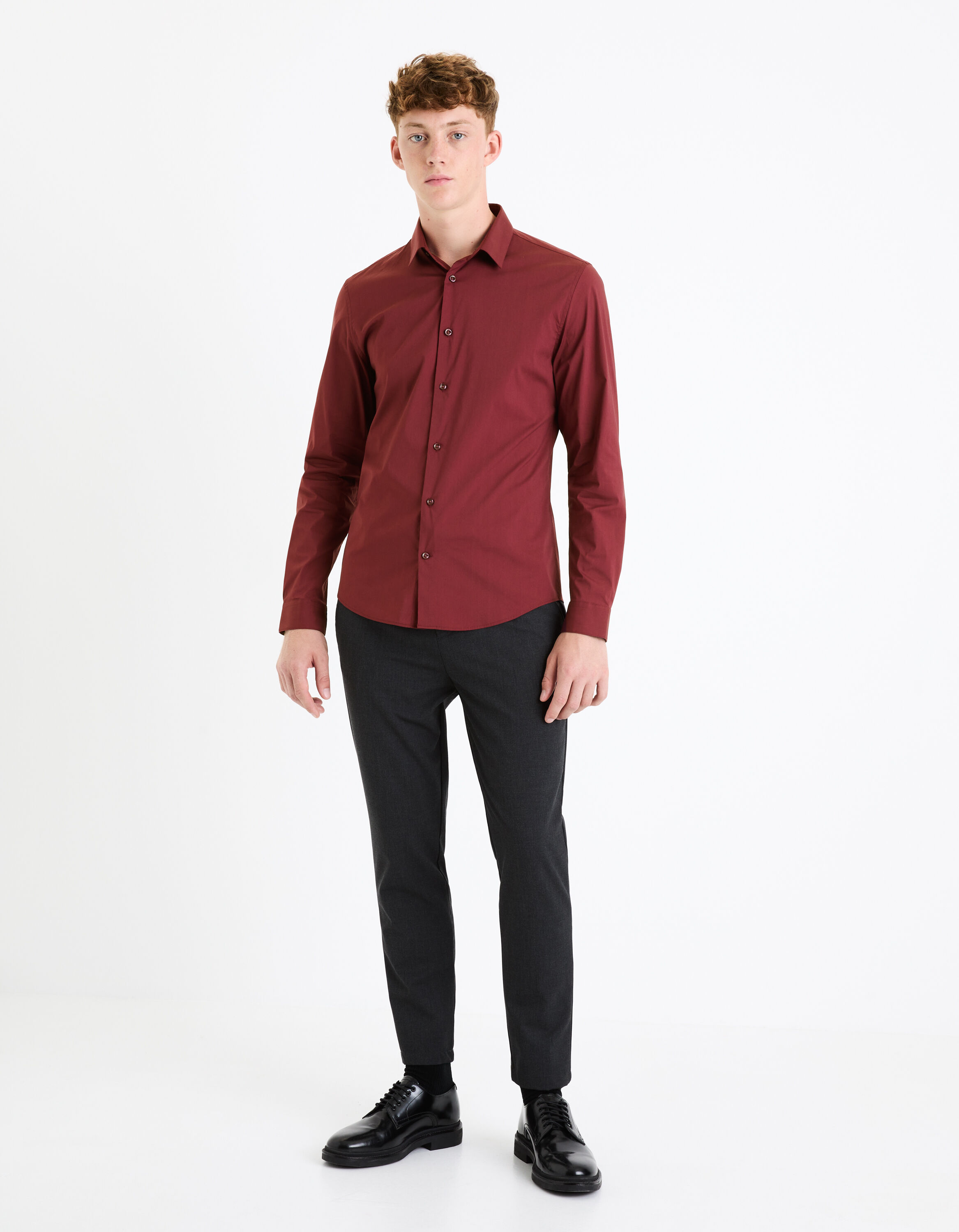 Chemise slim coton stretch - bordeaux