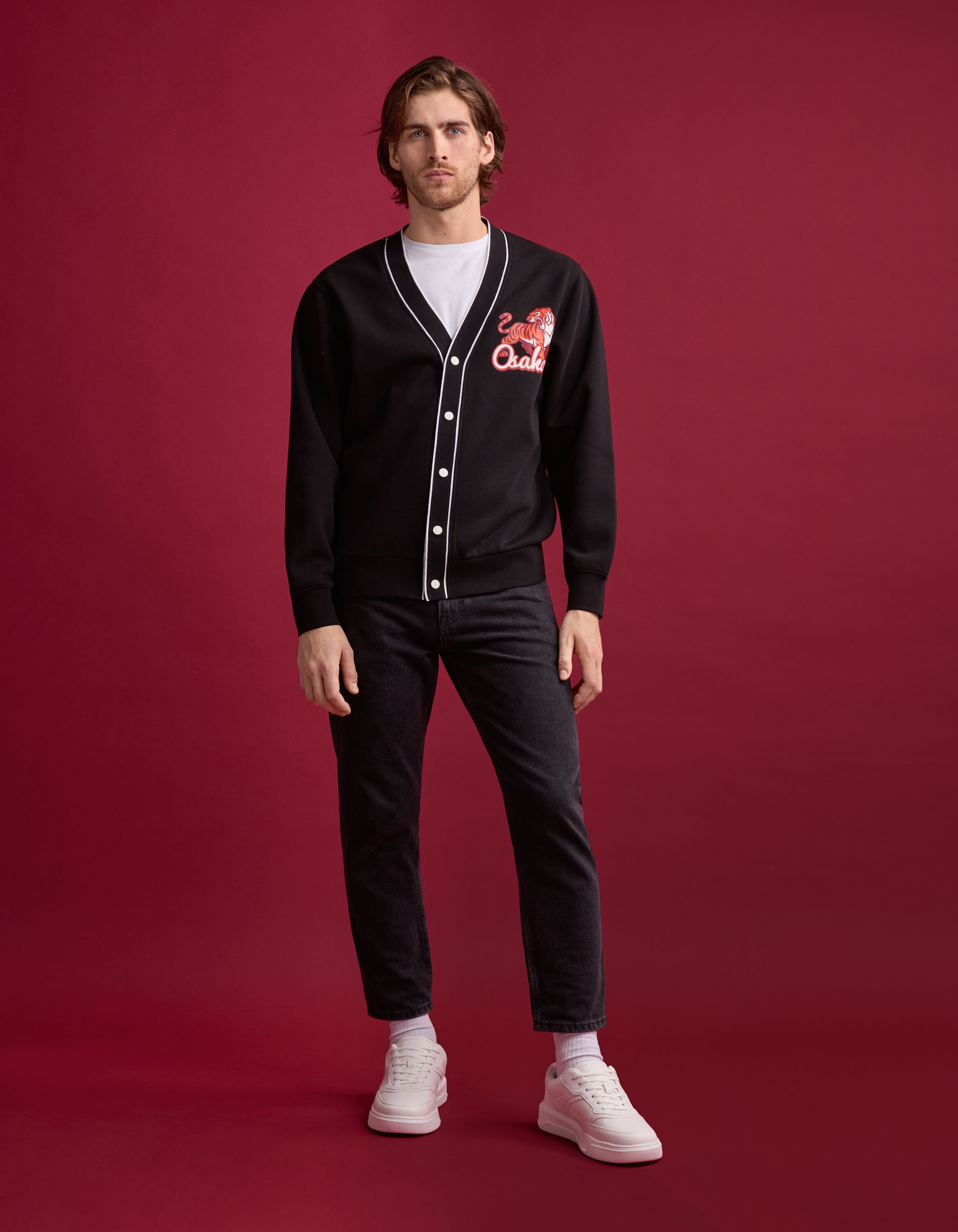 Cardigan coton m&eacute;lang&eacute; - noir