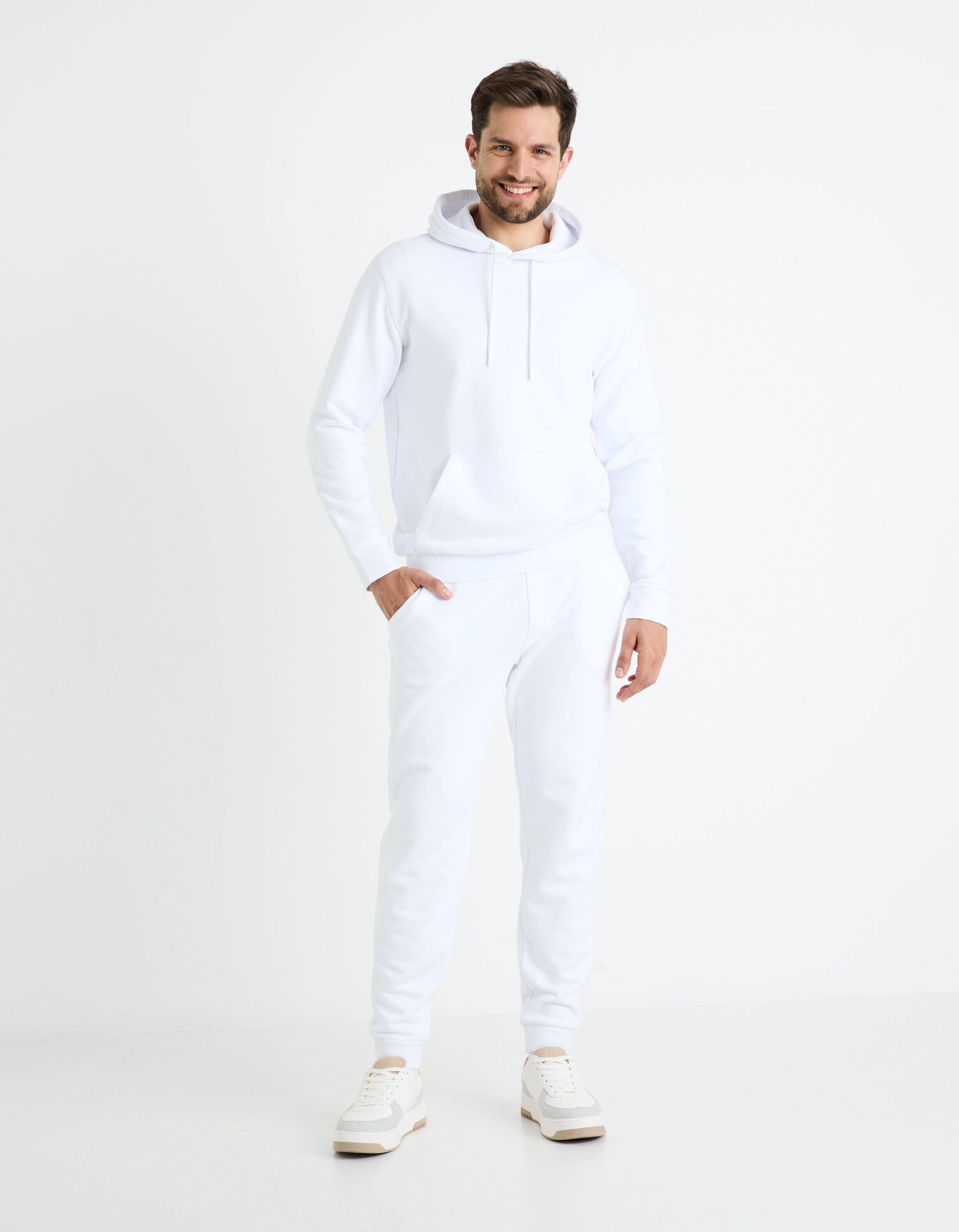 Sweat &agrave; capuche 100% coton - blanc