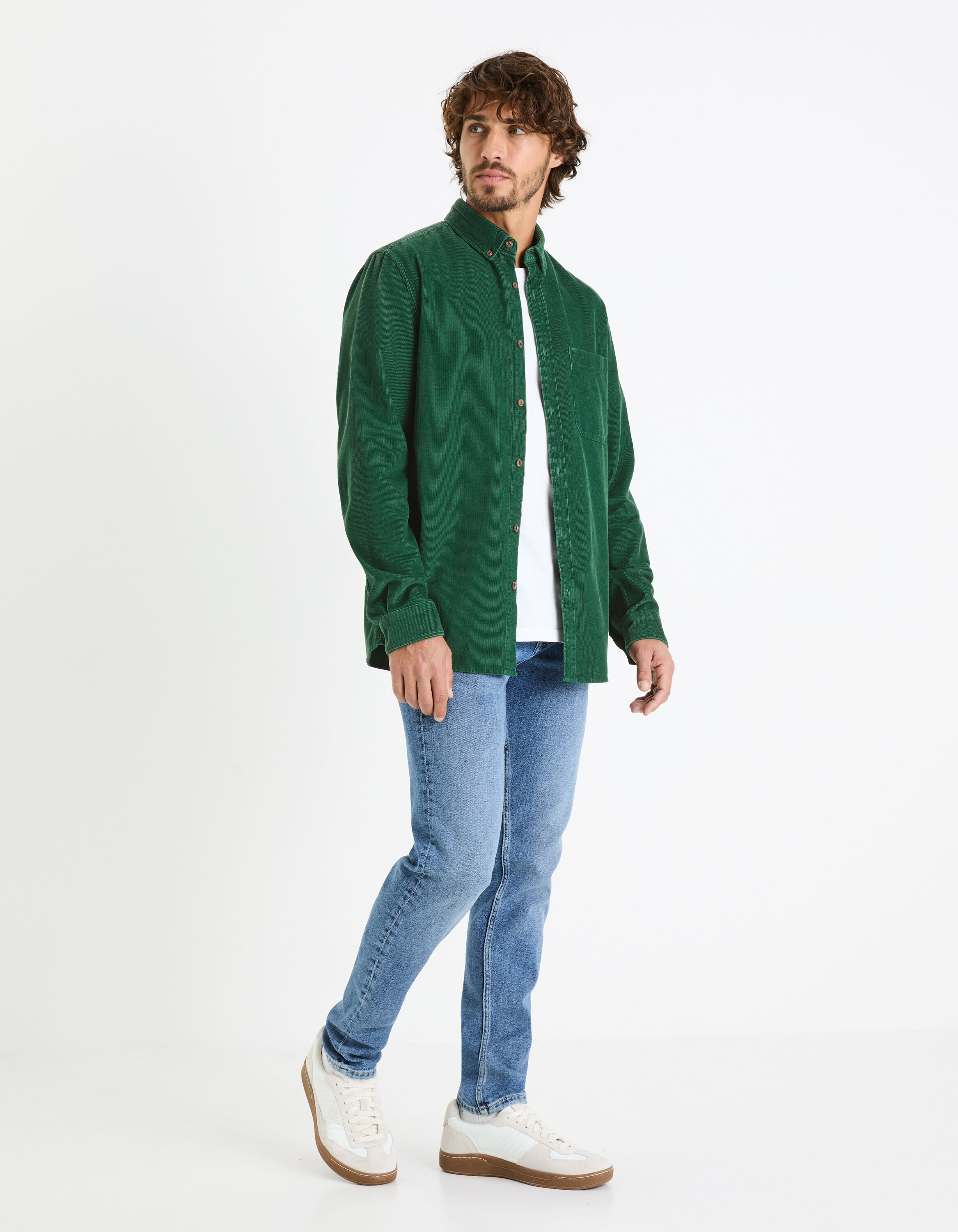 Chemise regular 100% coton velours - vert