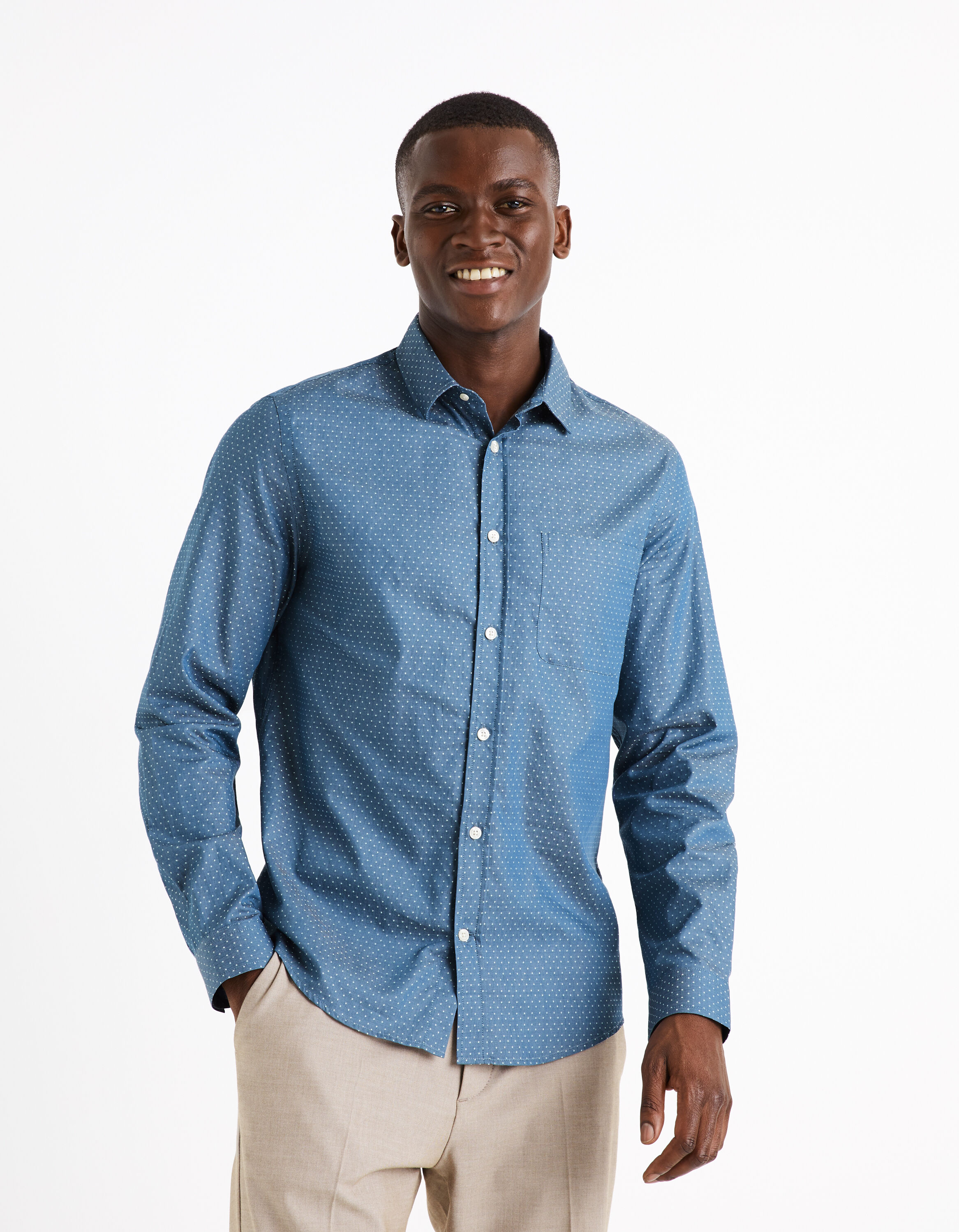 Chemise regular chambray 100% coton - bleu