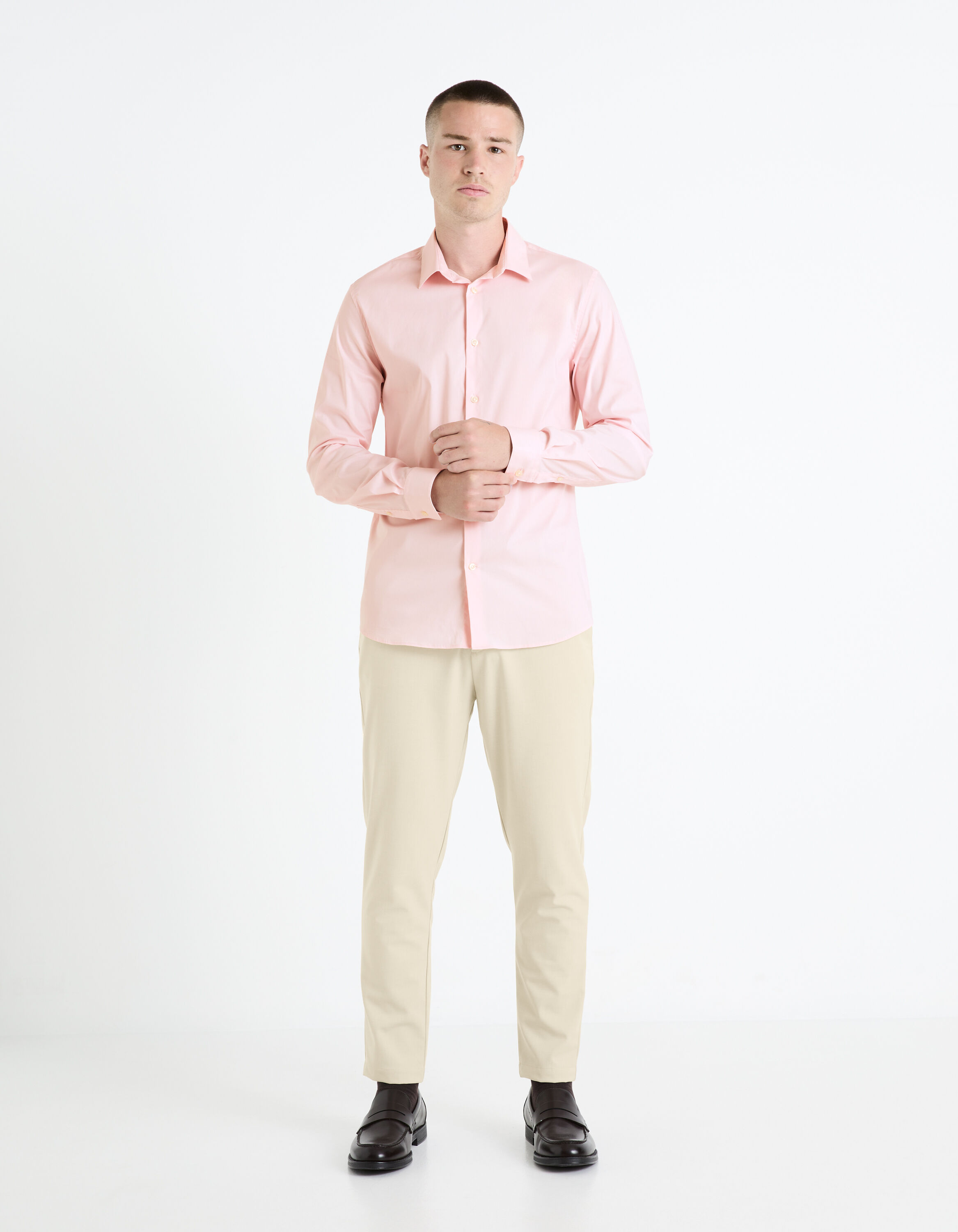 Chemise slim coton stretch - rose
