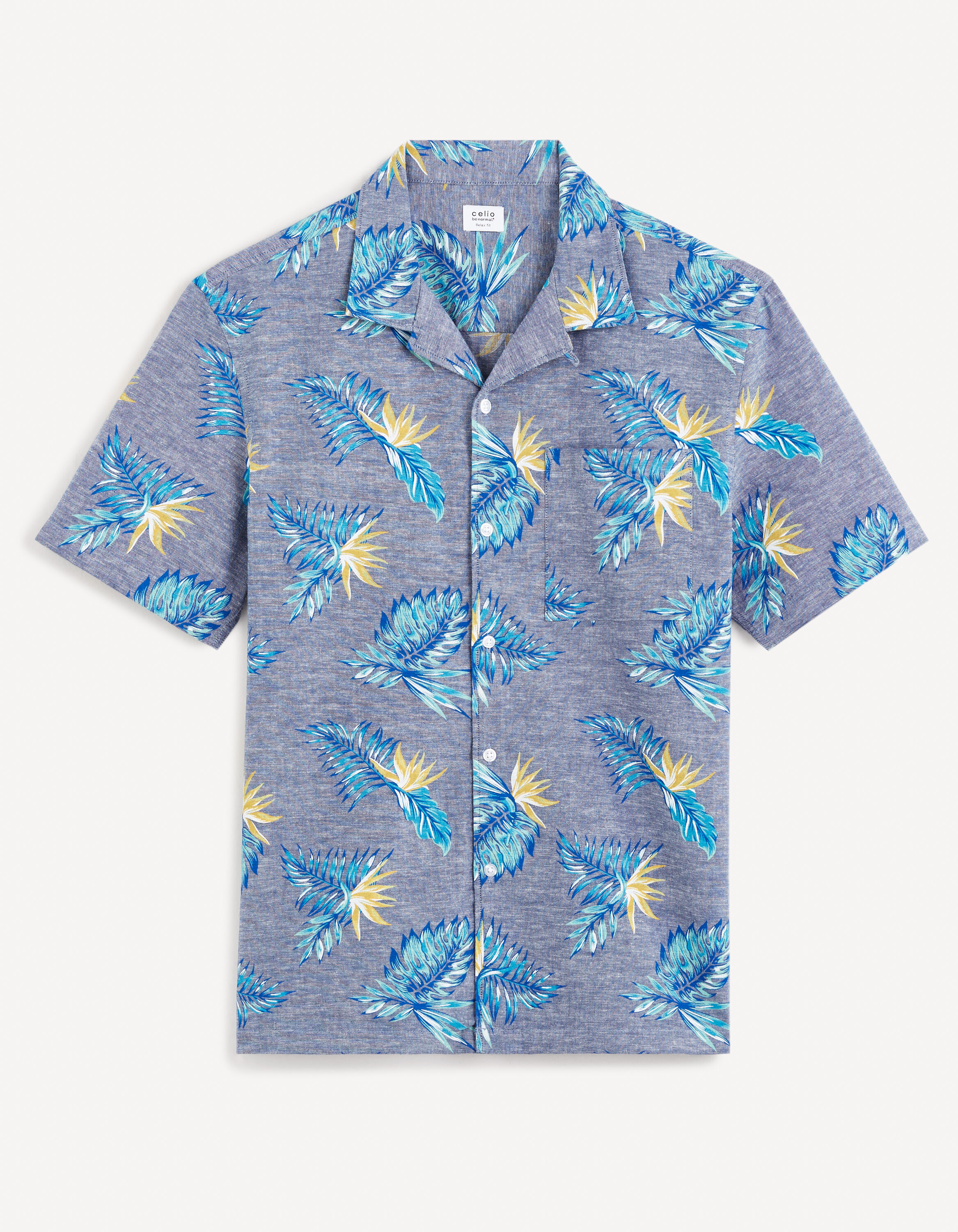 Chemise relax coton lin - bleu