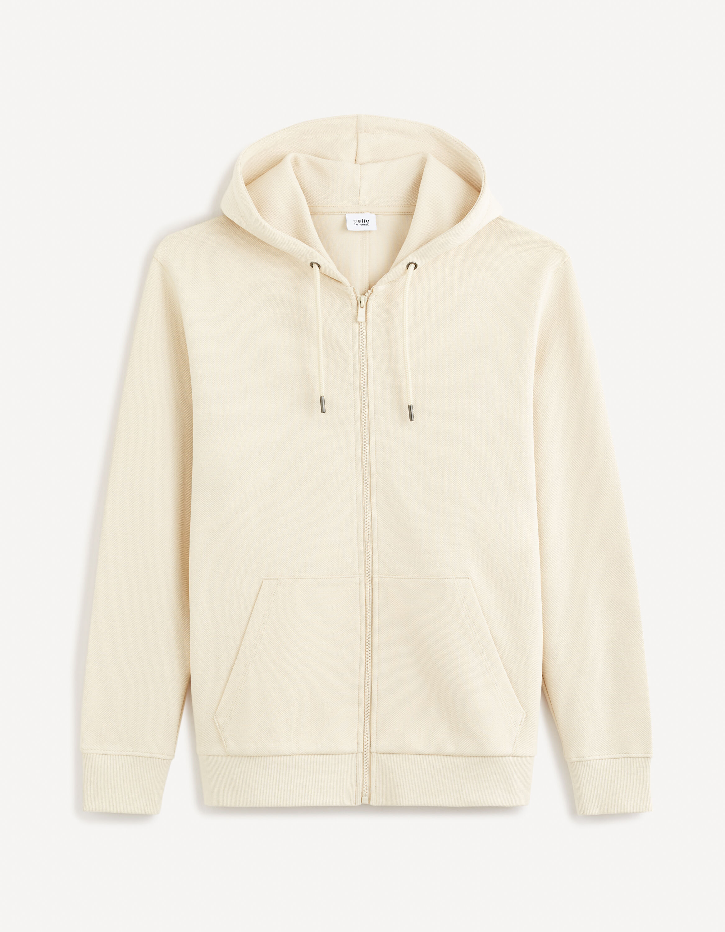 Sweat piqu&eacute; zipp&eacute; coton m&eacute;lang&eacute; - beige