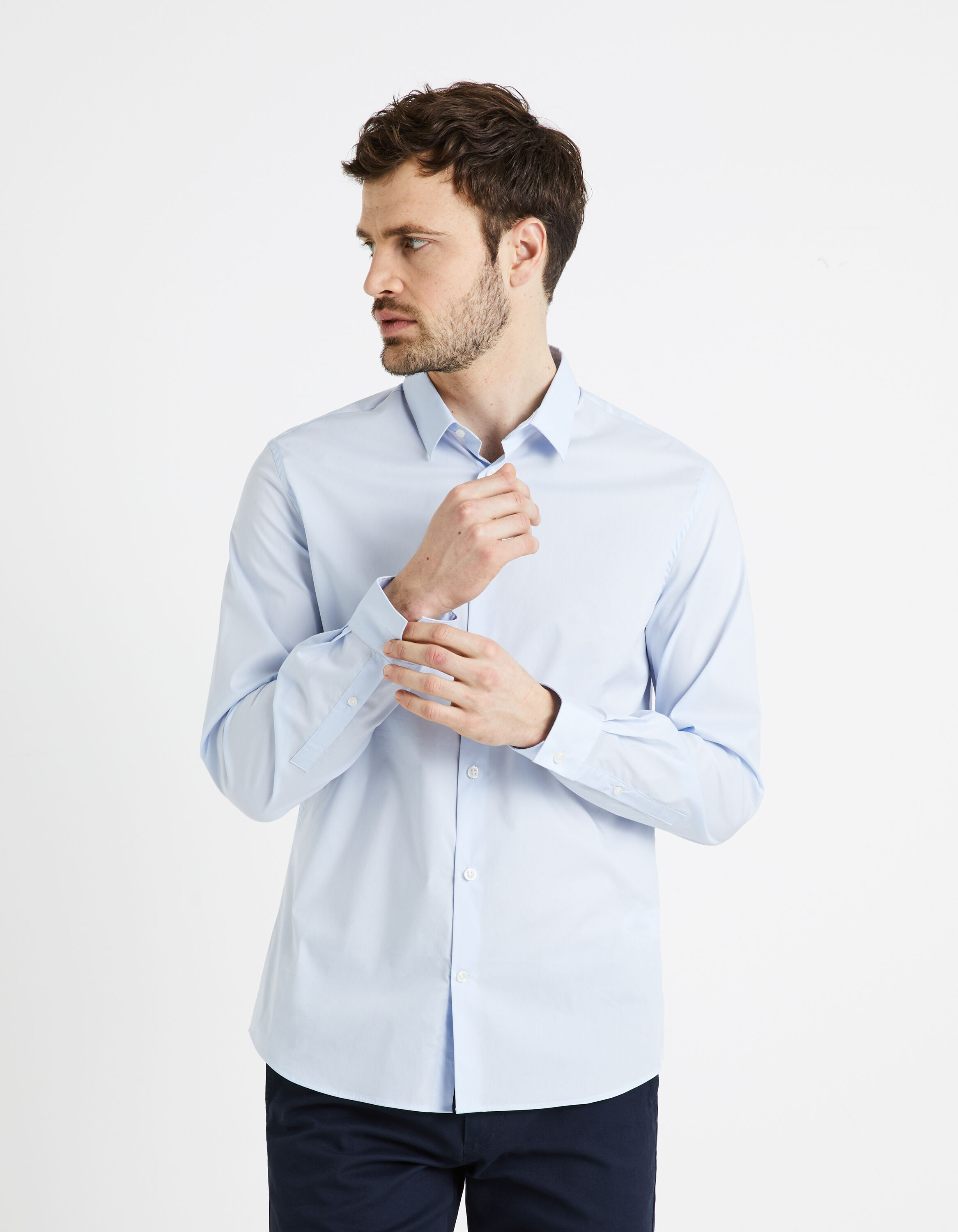 Chemise slim coton stretch - bleu clair