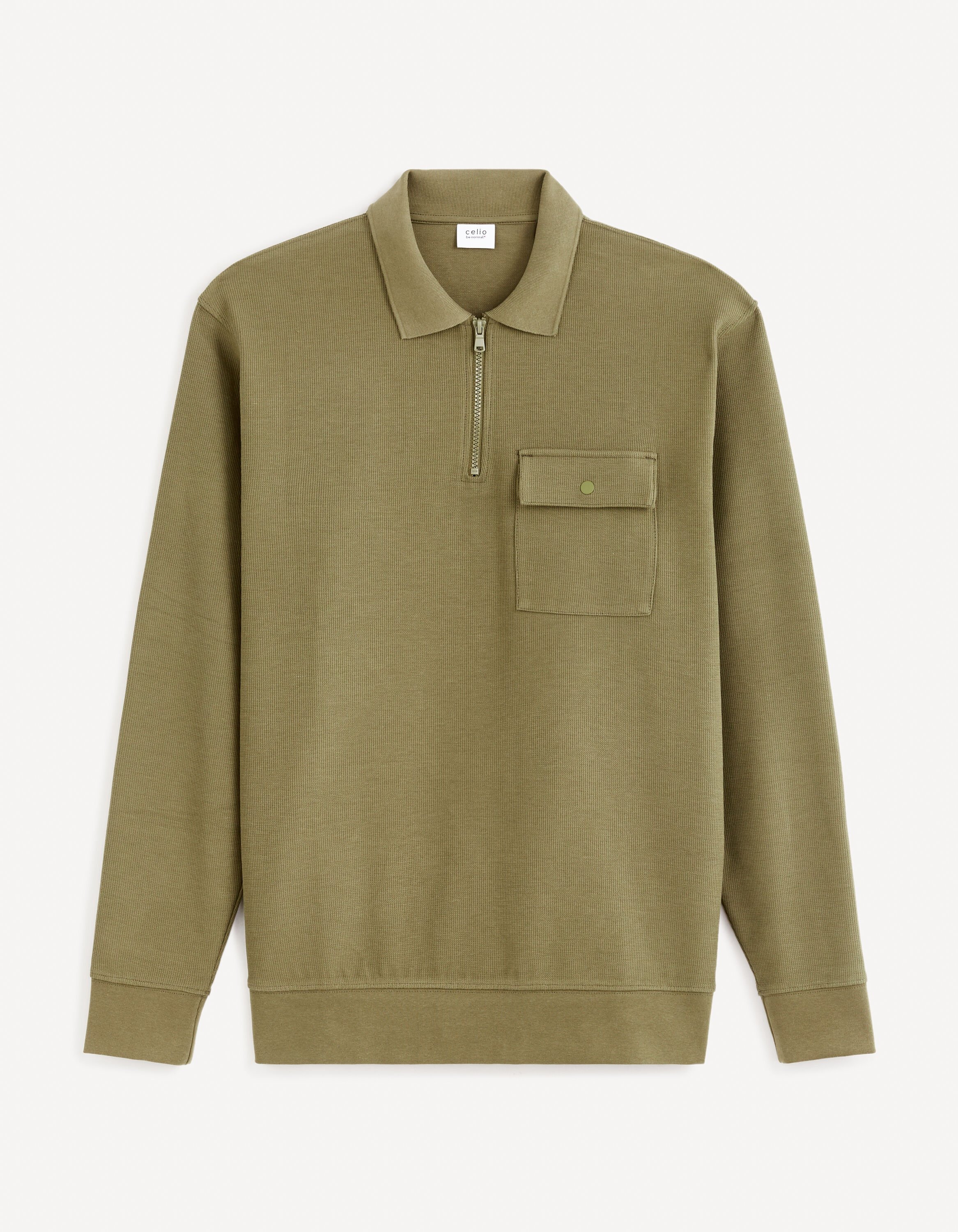 Sweat col zipp&eacute; 100% coton - kaki