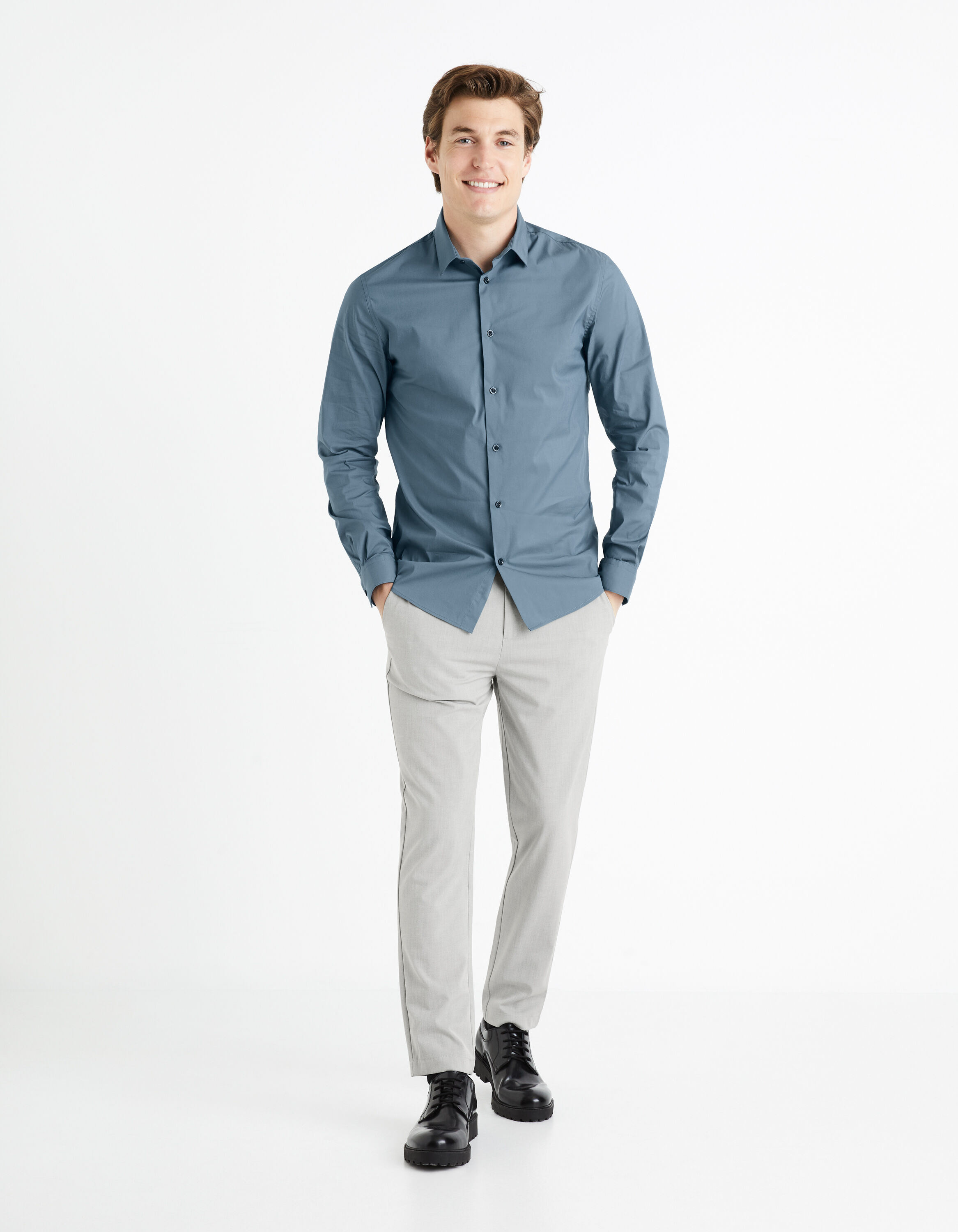 Chemise slim coton stretch - bleu