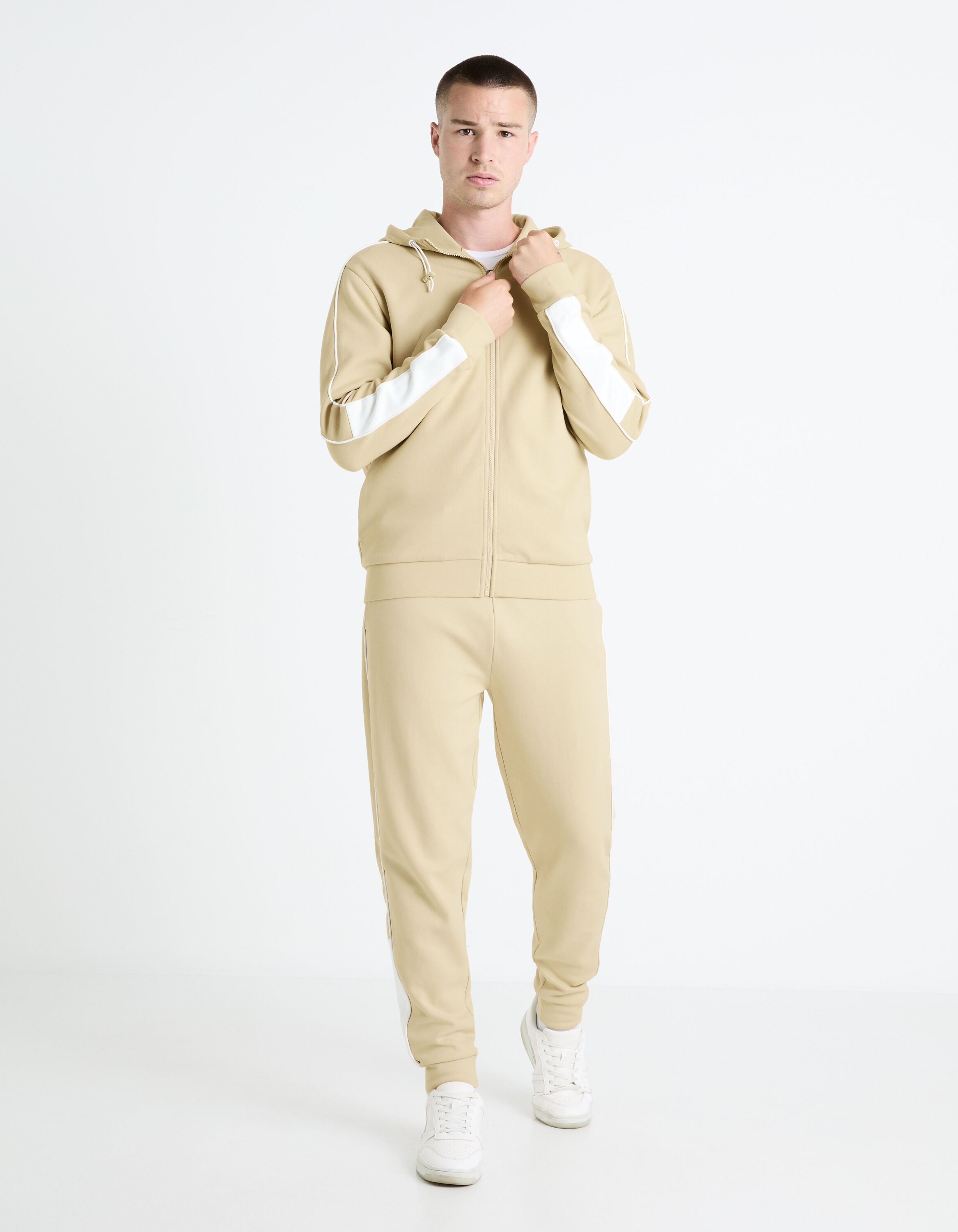 Sweat &agrave; capuche coton m&eacute;lang&eacute; - beige