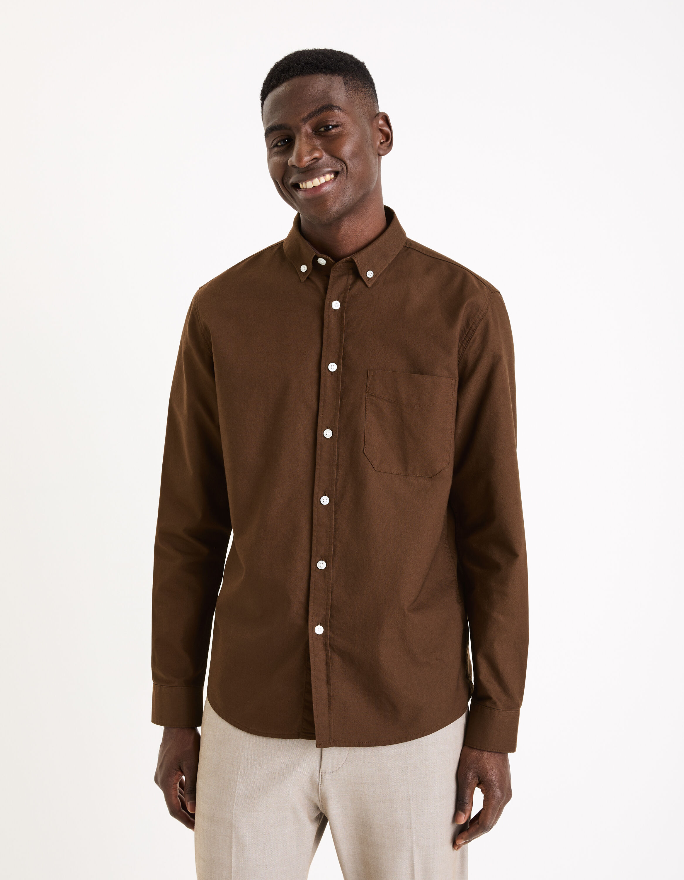 Chemise regular 100% coton oxford- chocolat