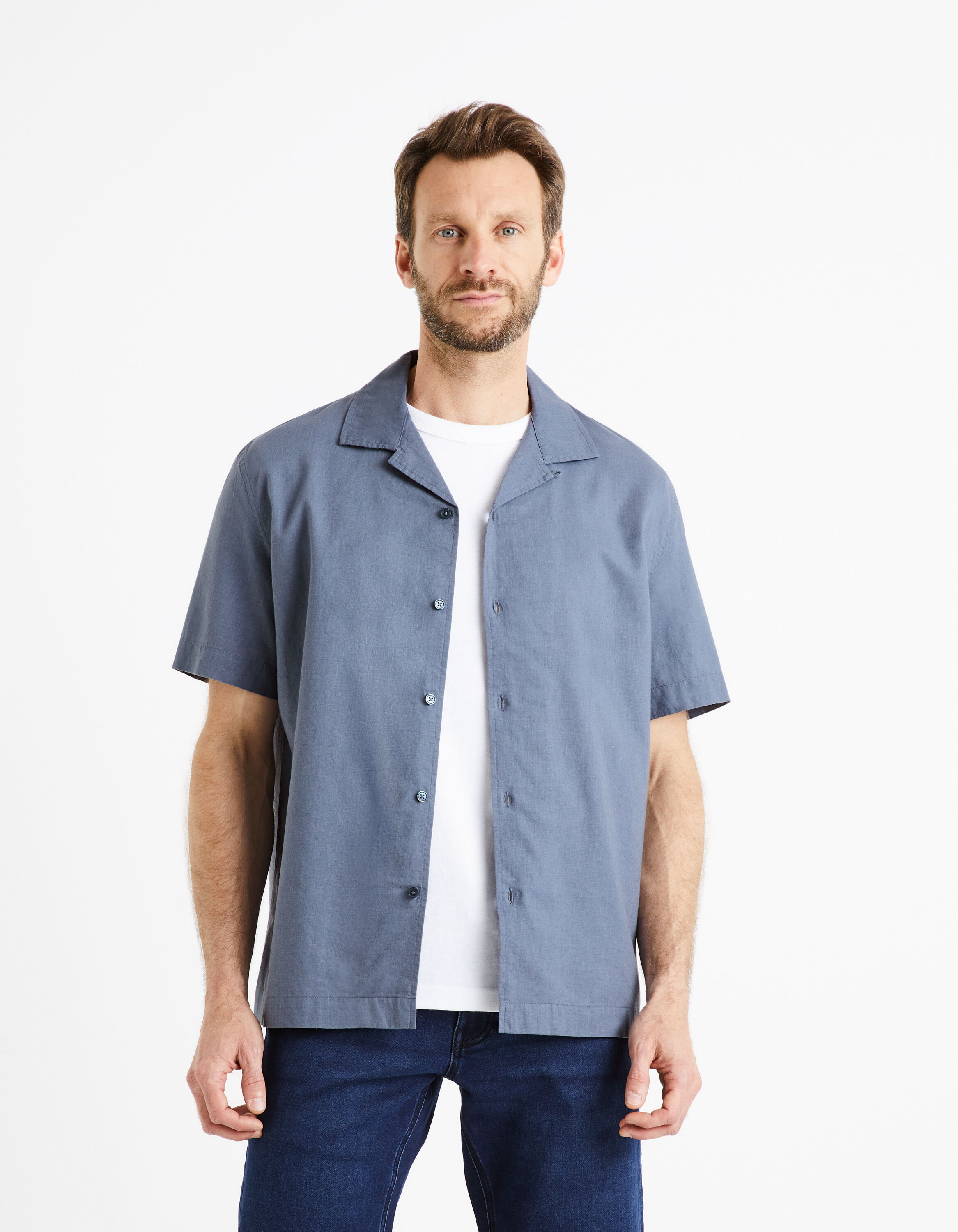 Chemise relax lin coton - bleu