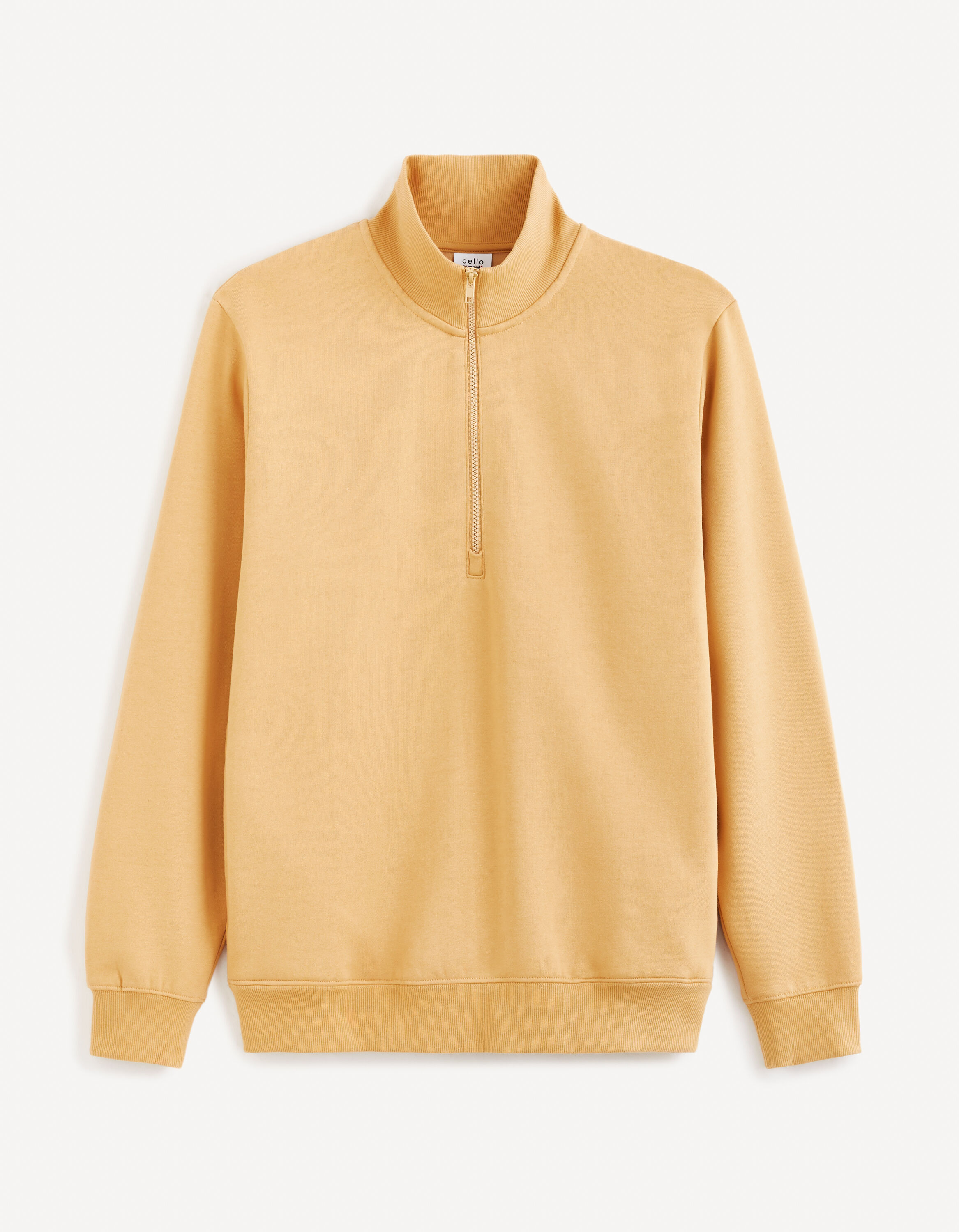 Sweat col zipp&eacute; coton m&eacute;lang&eacute; - beige