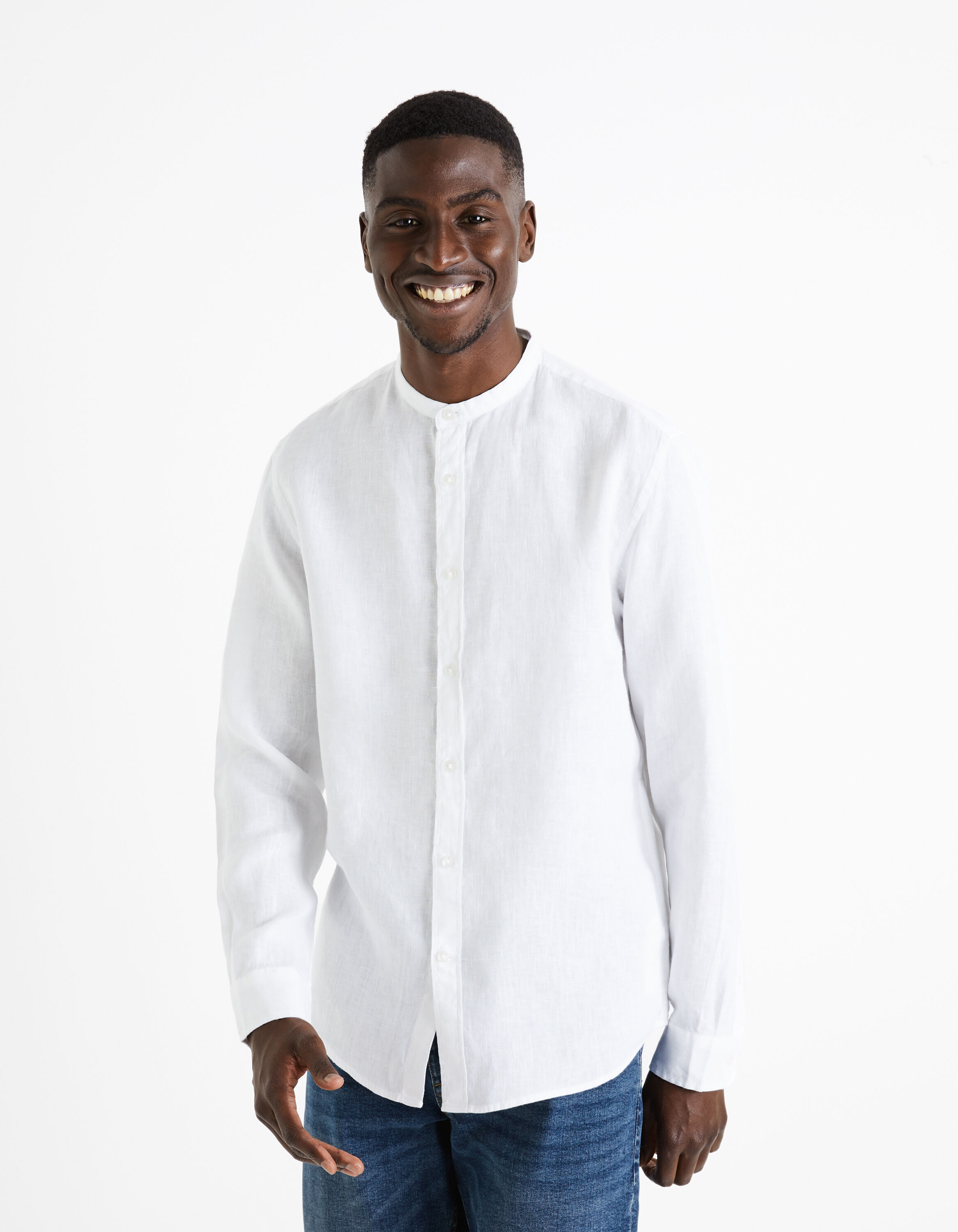 Chemise regular col mao 100% lin - blanc