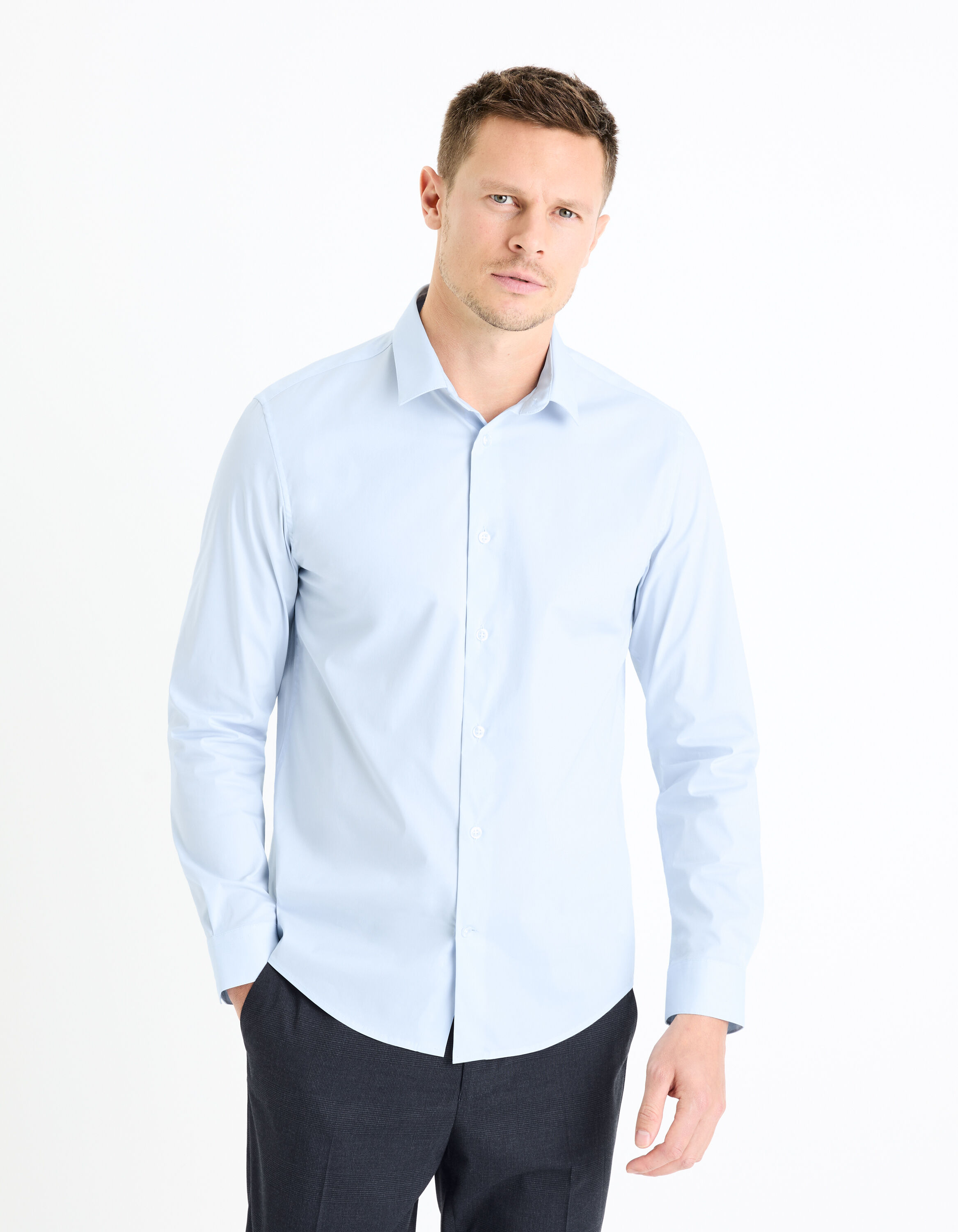 Chemise regular coton stretch - bleu clair