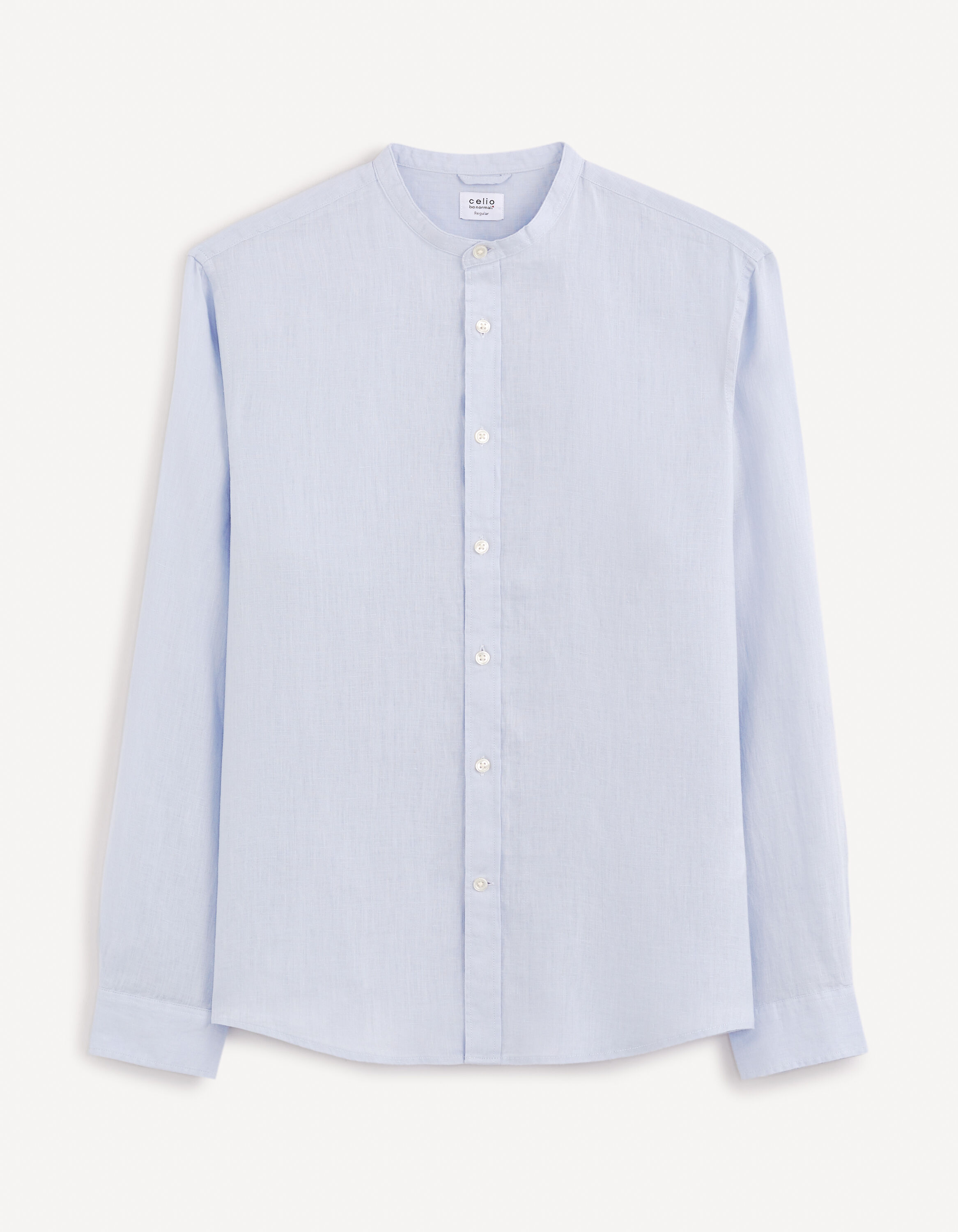 Chemise regular col mao 100% lin - bleu clair