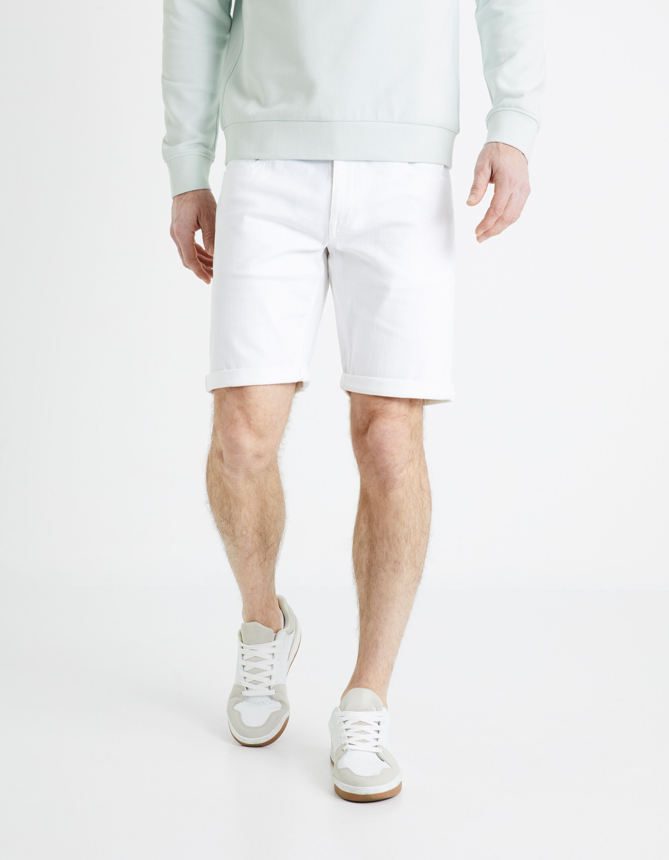 Short en jean coton &eacute;lasthanne - blanc