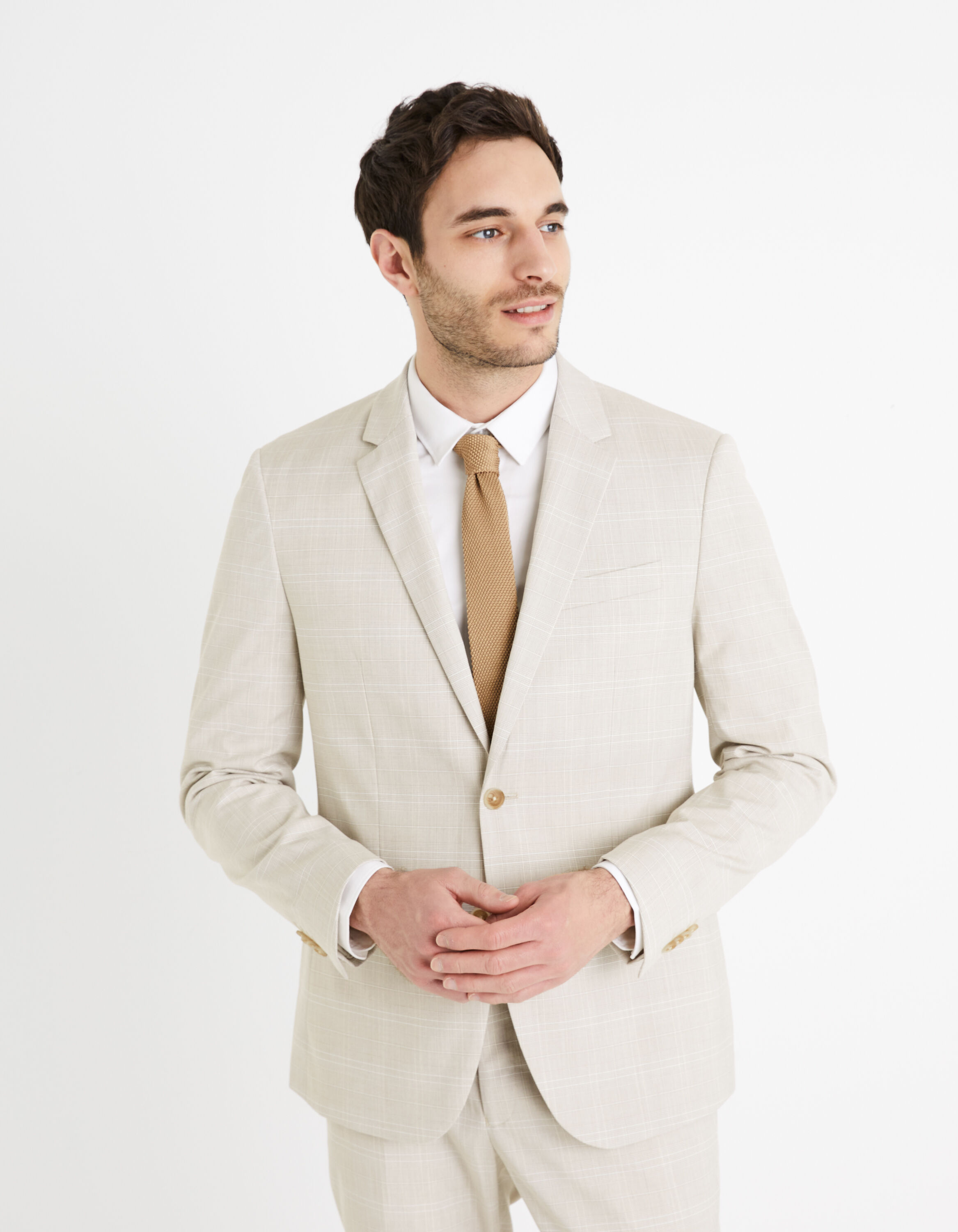 Veste de costume slim &agrave; carreaux - beige clair