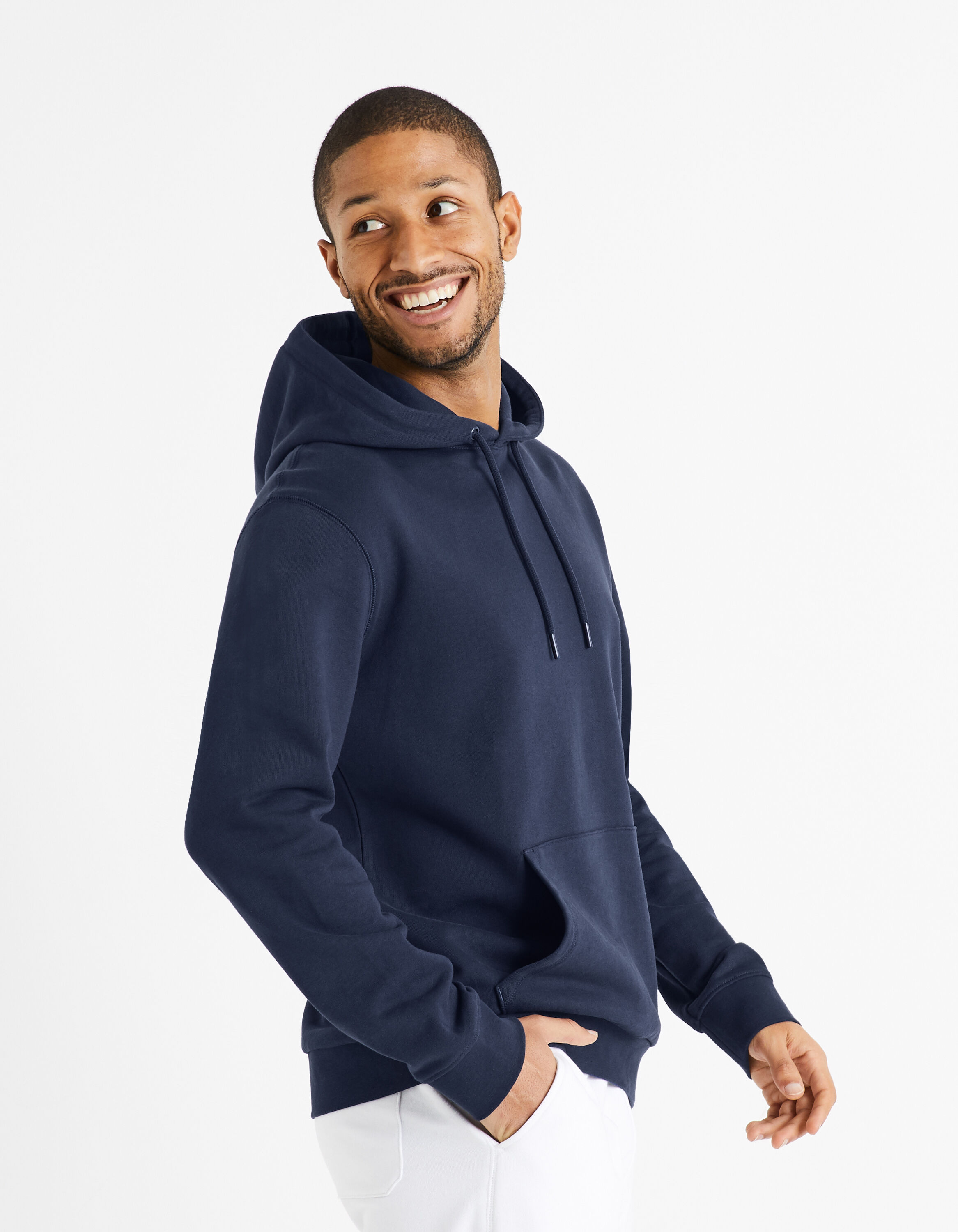 Sweat &agrave; capuche 100% coton - marine