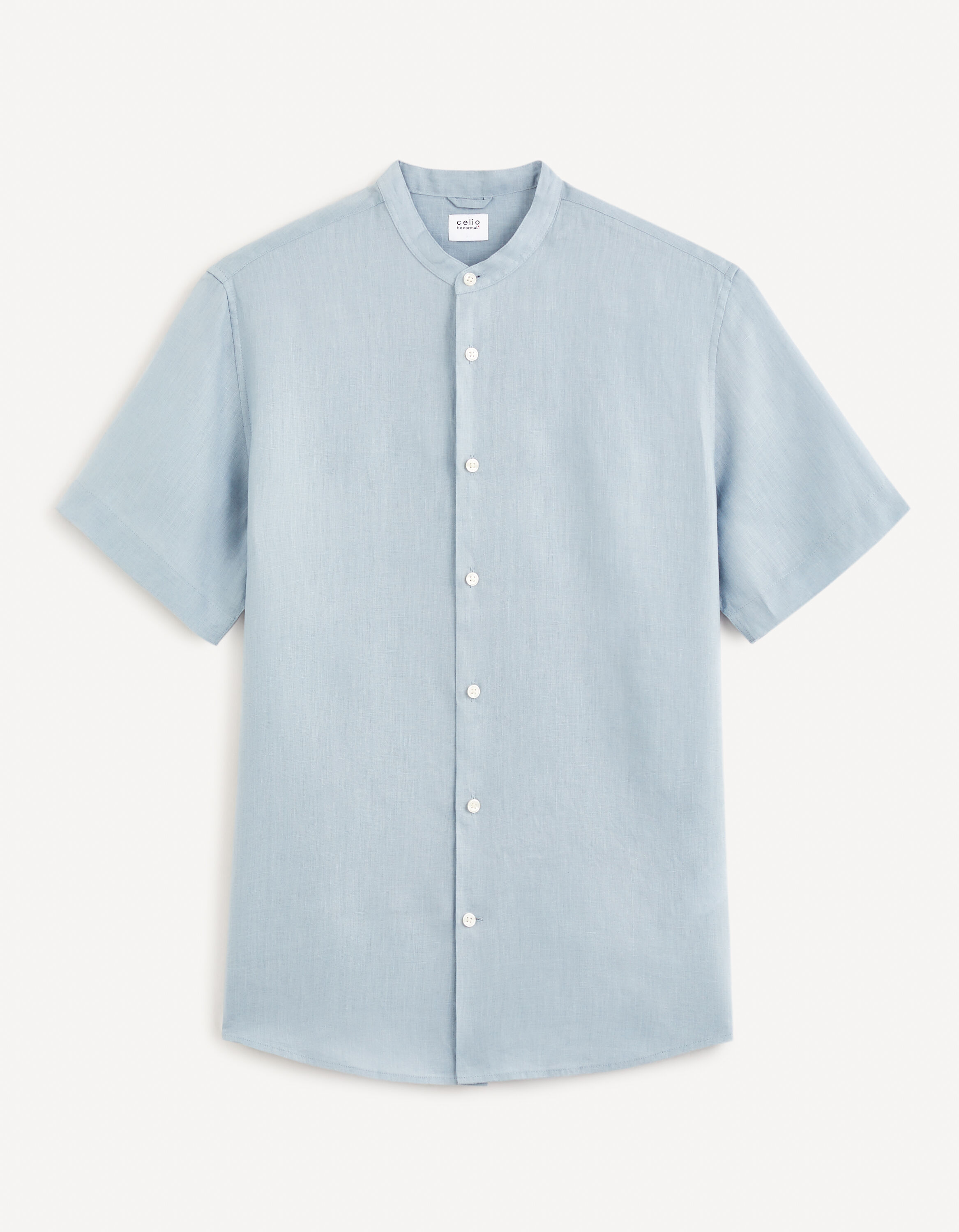 Chemise regular col mao 100% lin - bleu