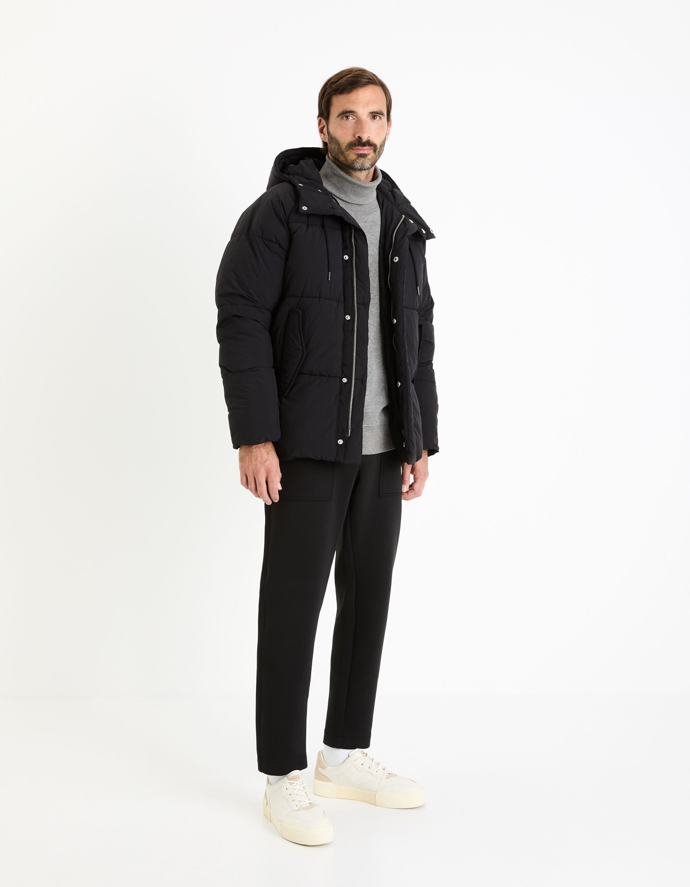 Sweat col roul&eacute; coton m&eacute;lang&eacute; - gris