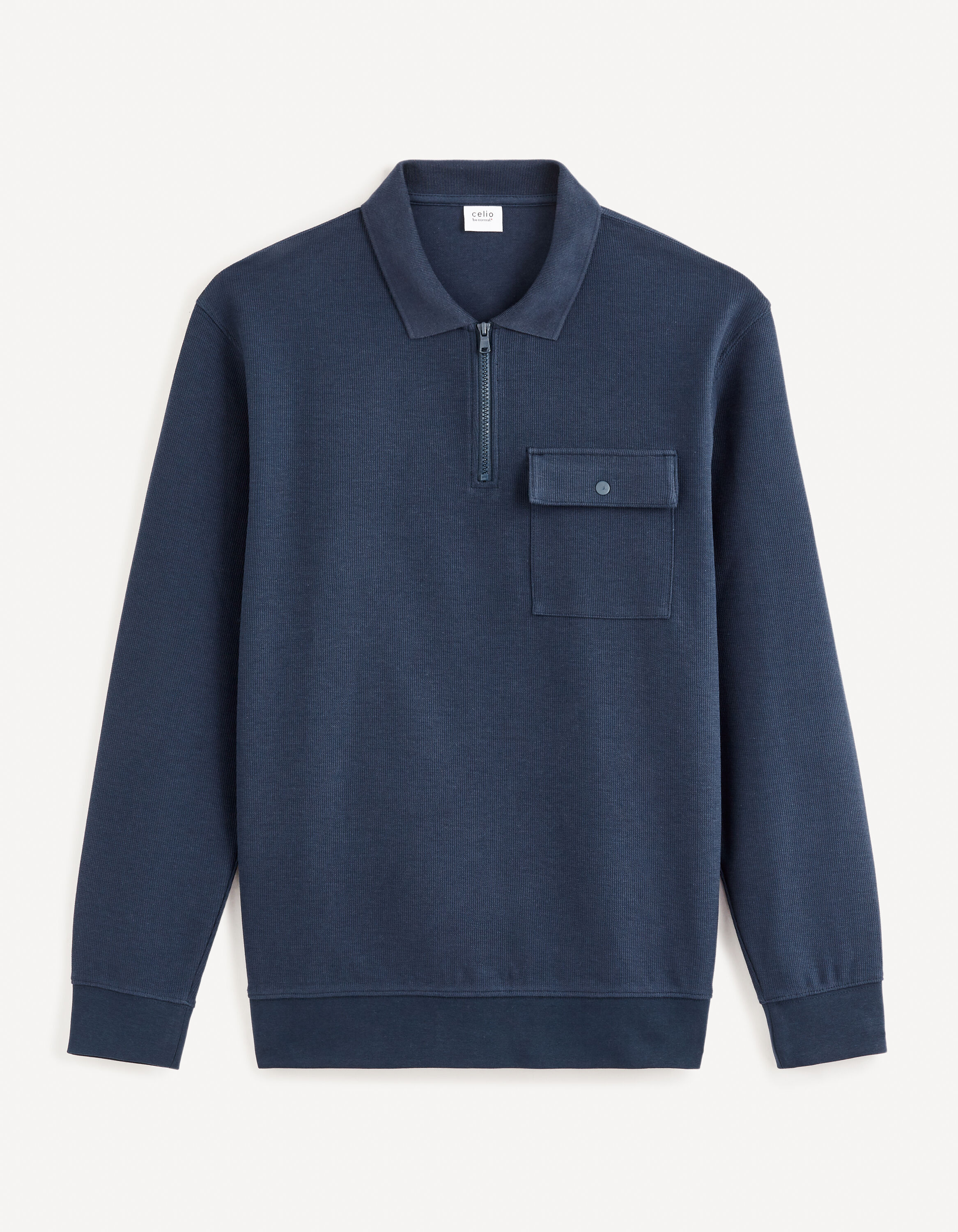 Sweat col zipp&eacute; 100% coton - marine