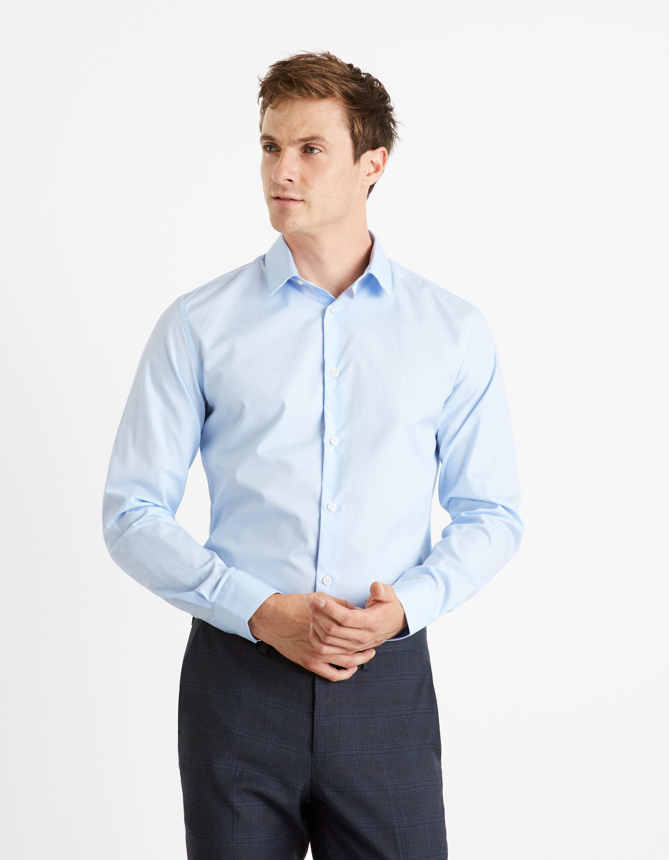 Chemise slim 100% coton - bleu clair