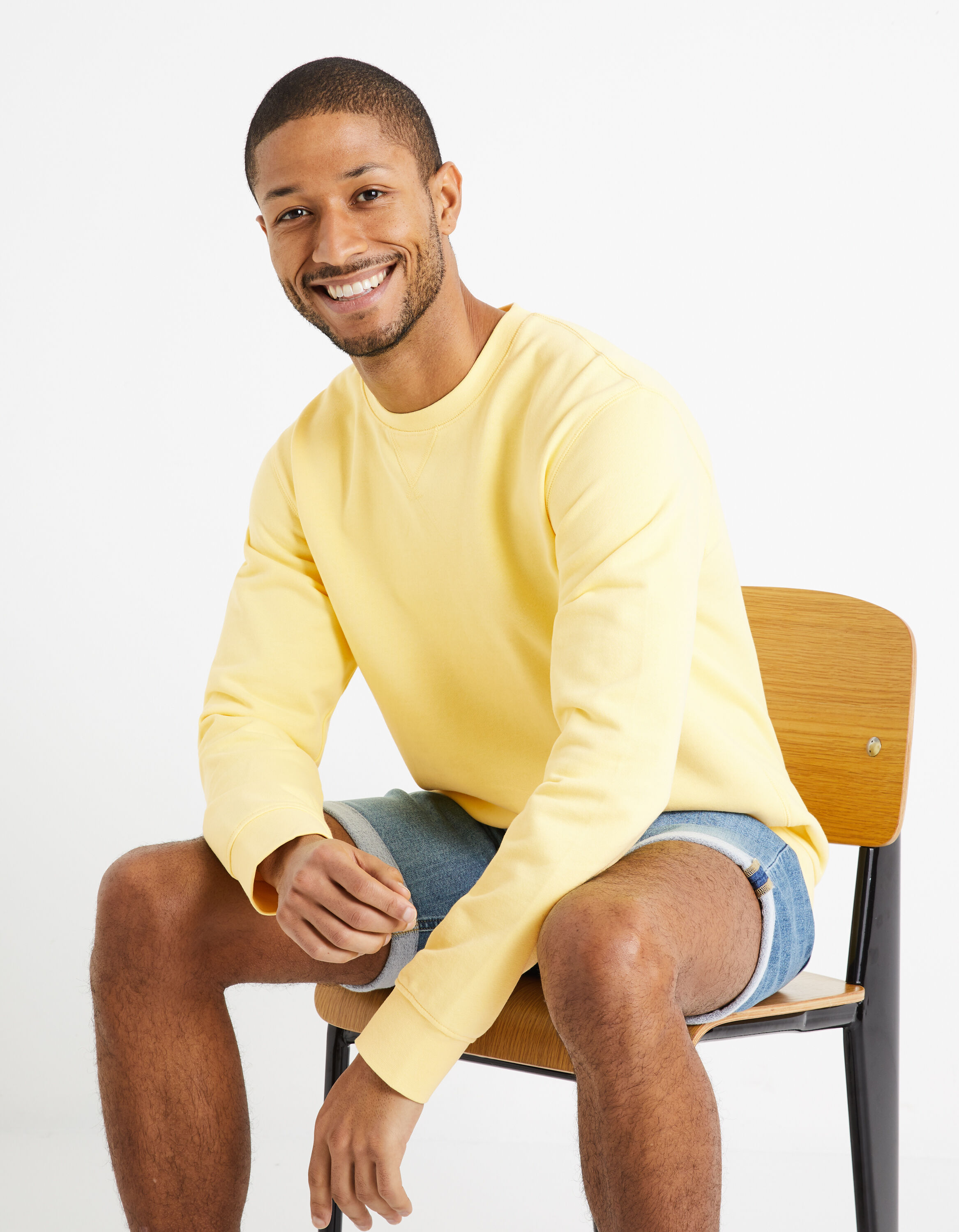 Sweat col rond 100% coton - jaune
