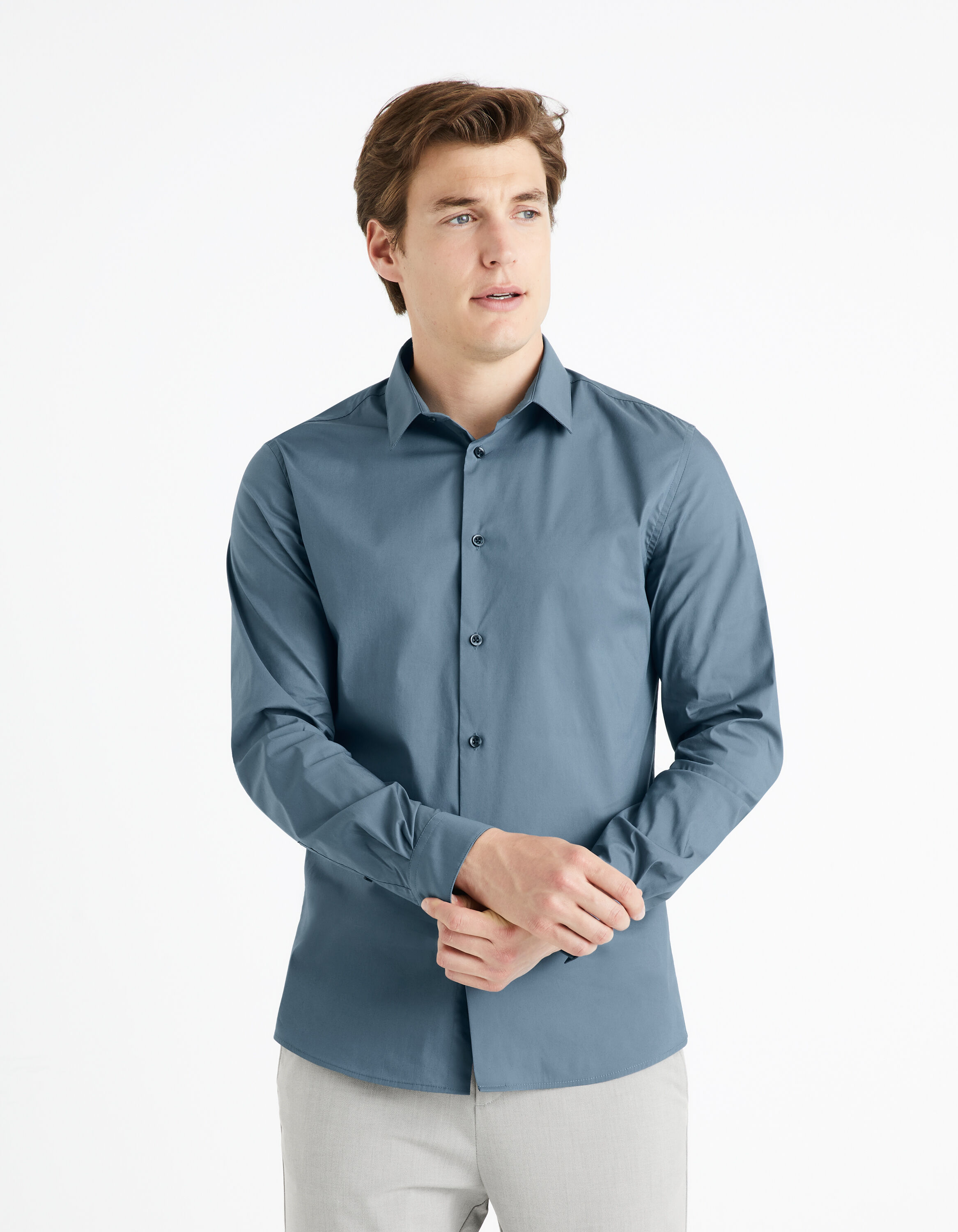Chemise slim coton stretch - bleu