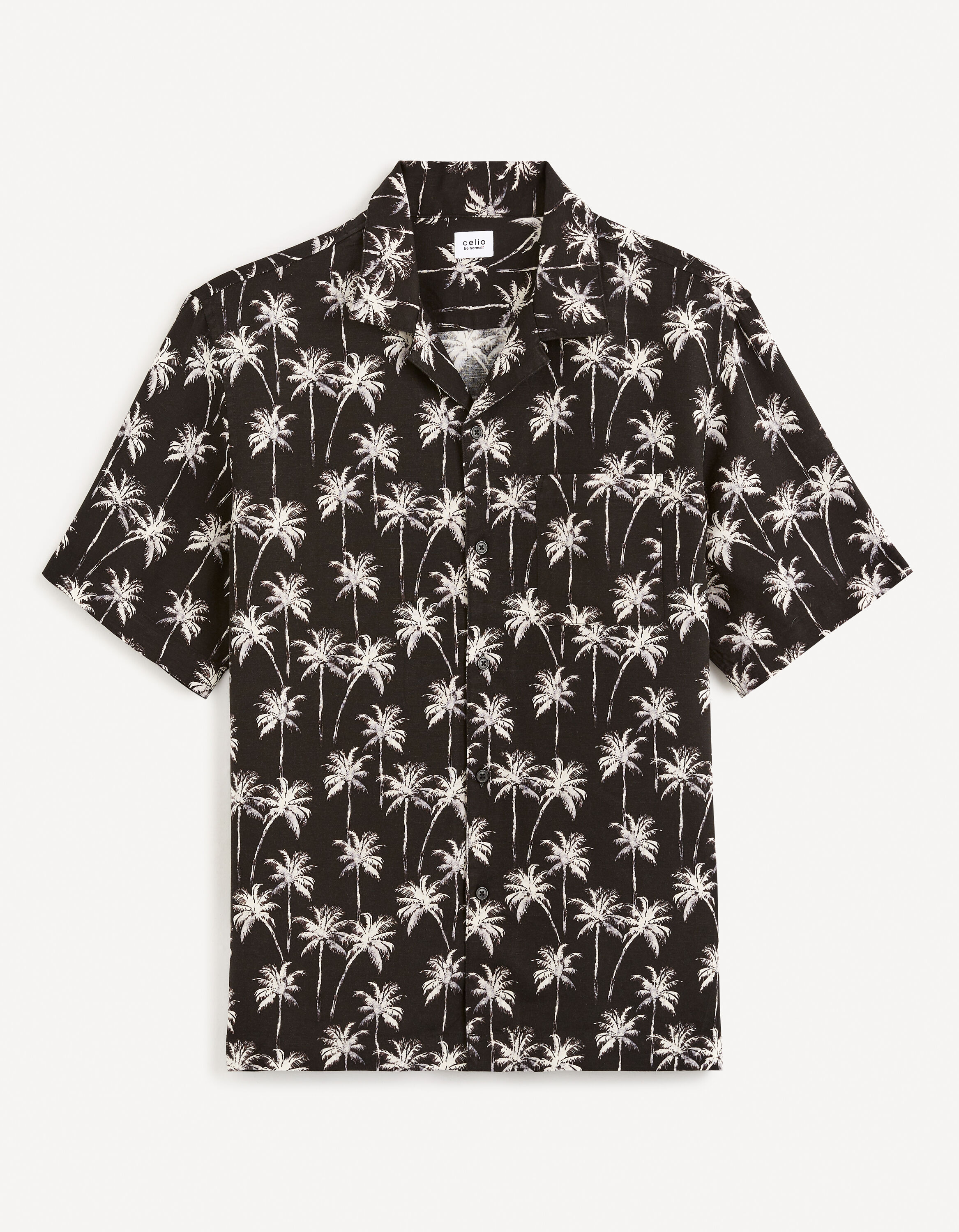 Chemise relax col hawa&iuml;en motif tropical - noir