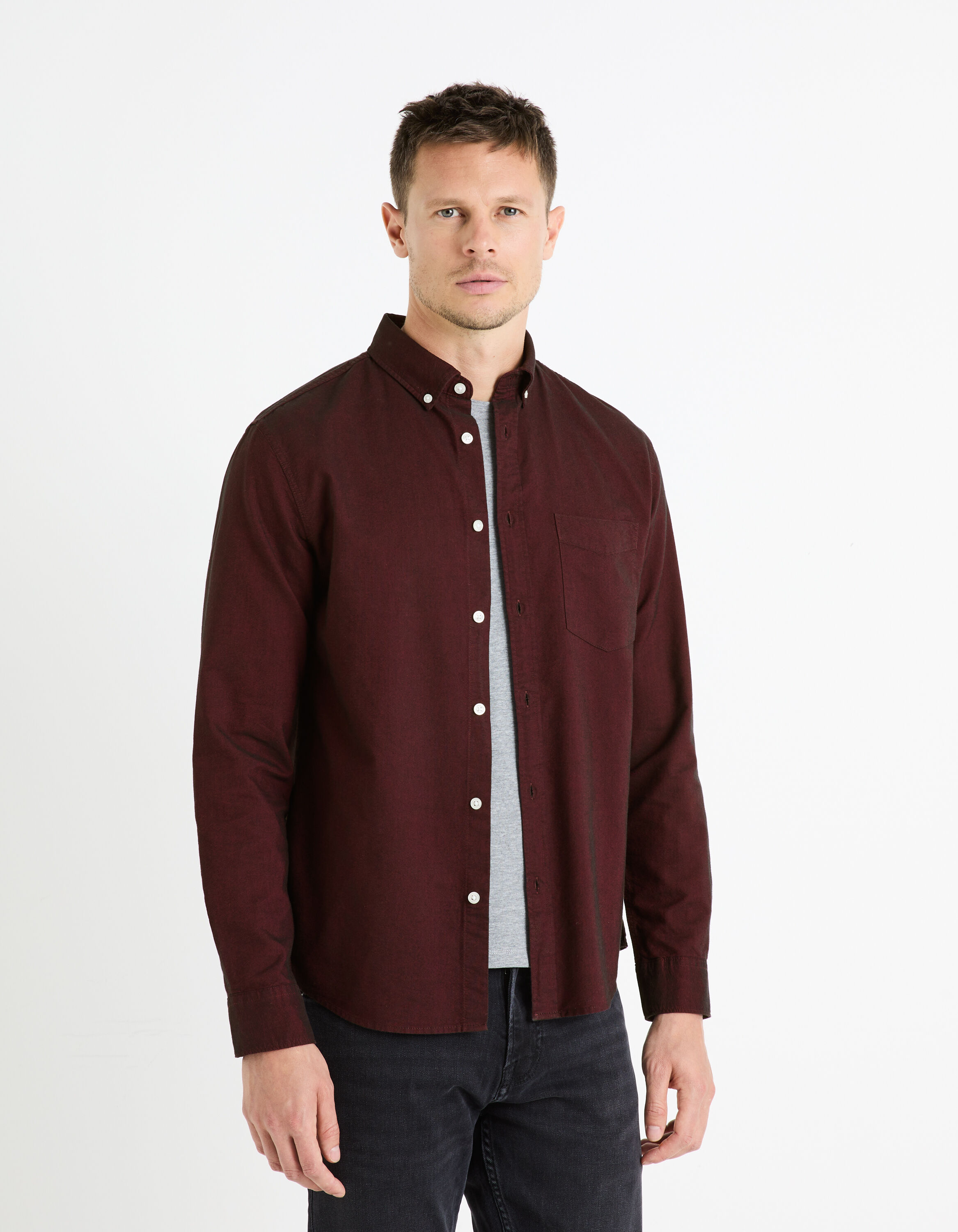 Chemise regular 100% coton oxford - bordeaux