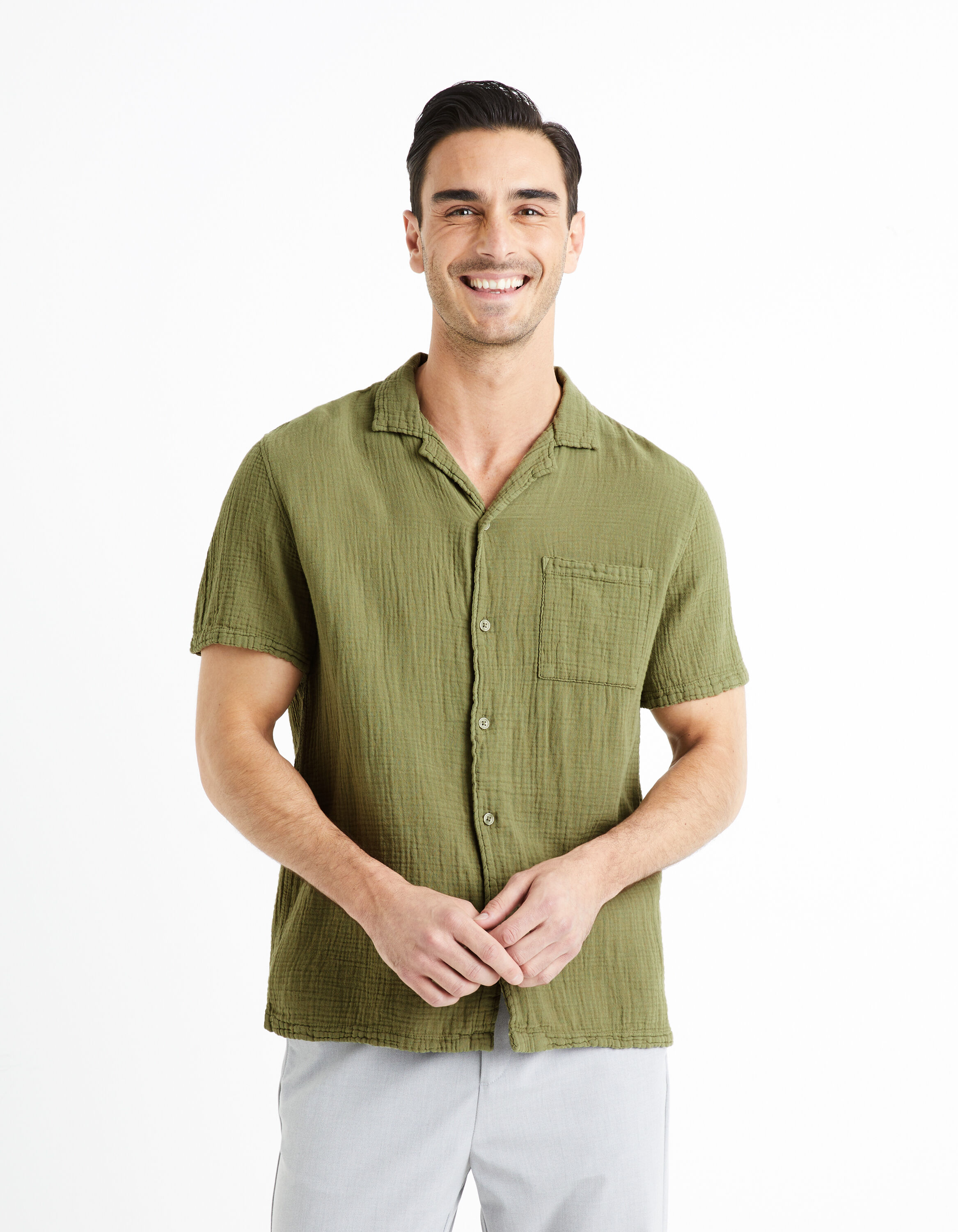 Chemise regular 100% gaze de coton - kaki