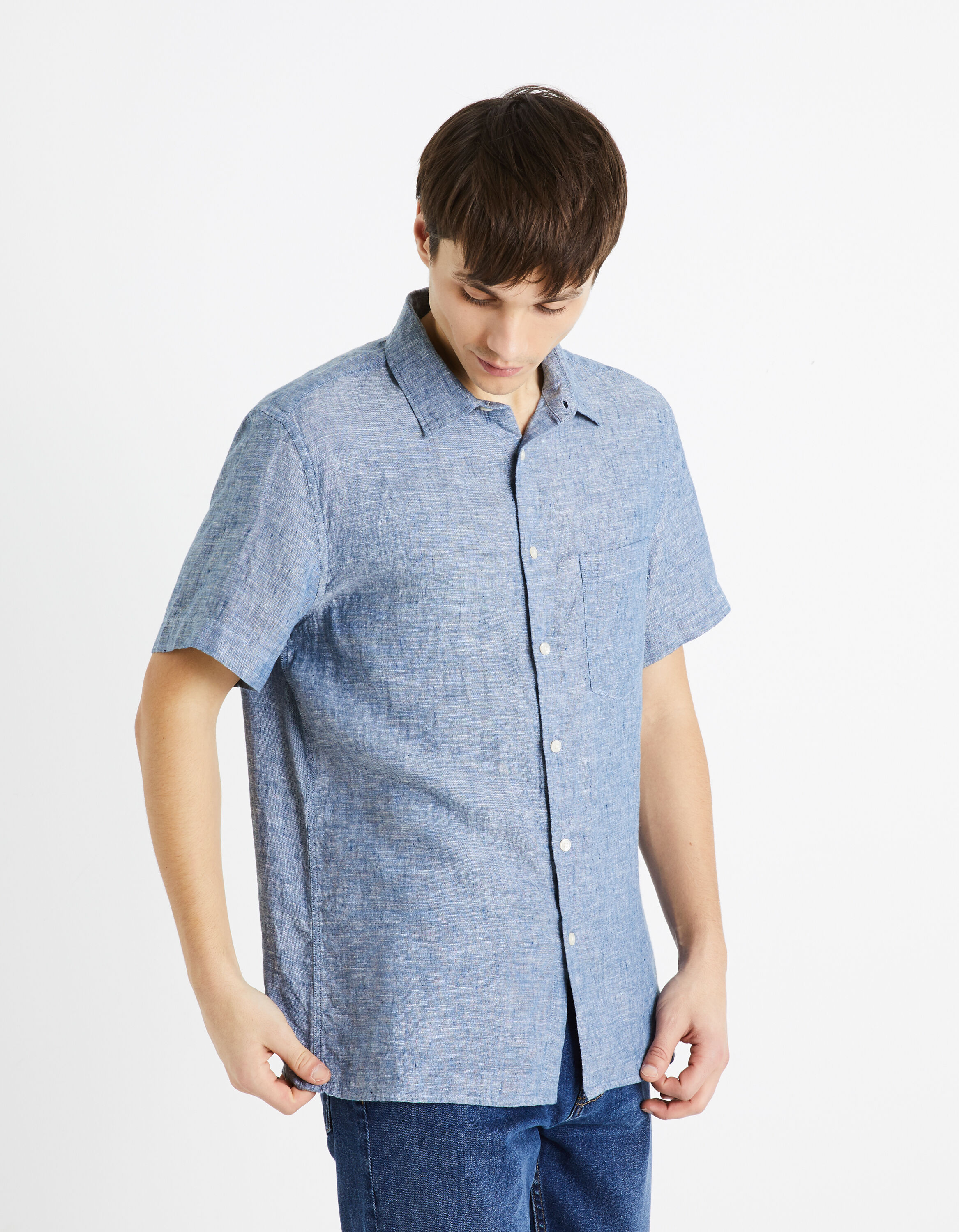 Chemise regular 100% lin - bleu