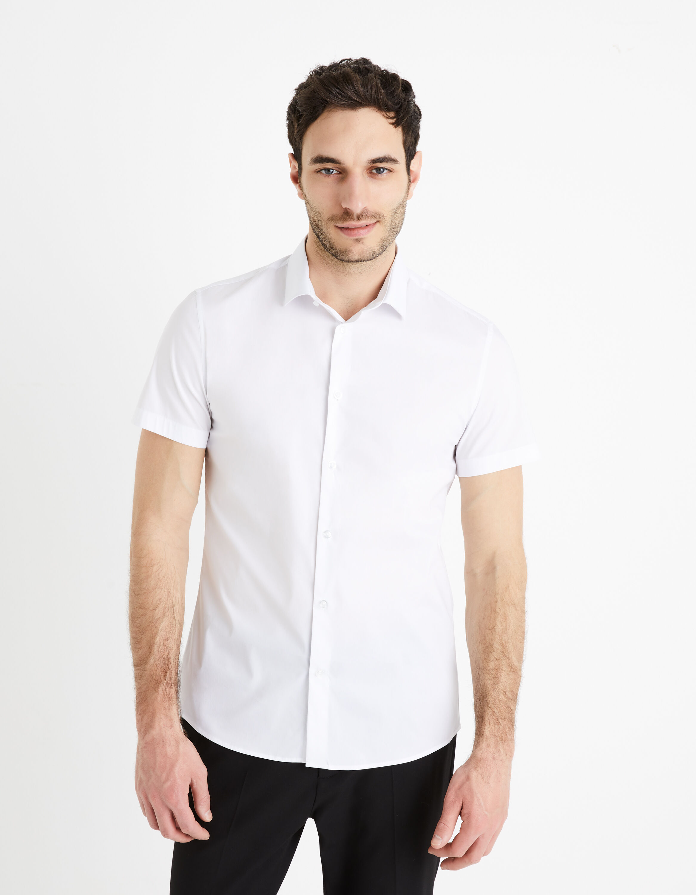 Chemise slim coton m&eacute;lang&eacute; - blanc