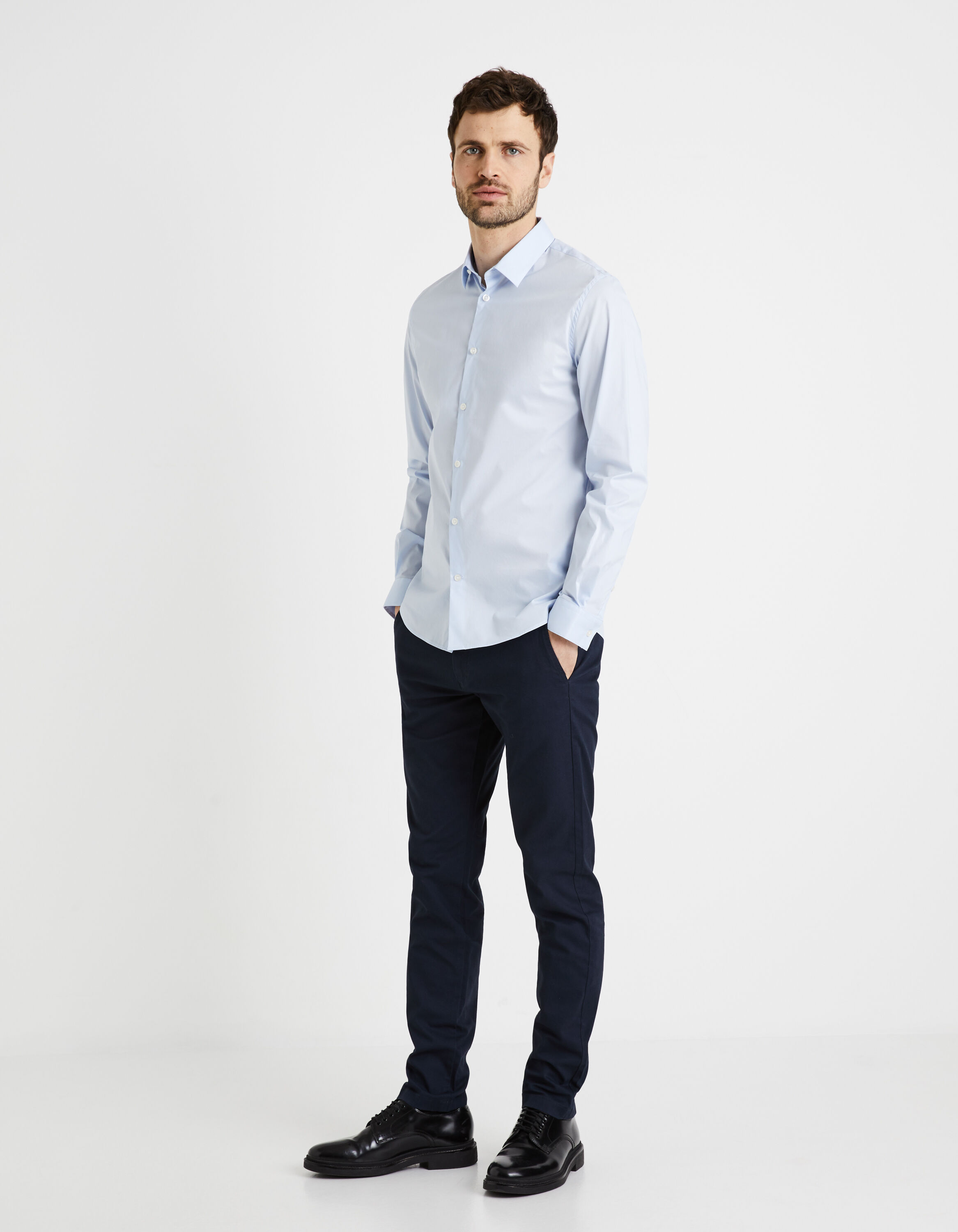 Chemise slim coton stretch - bleu clair