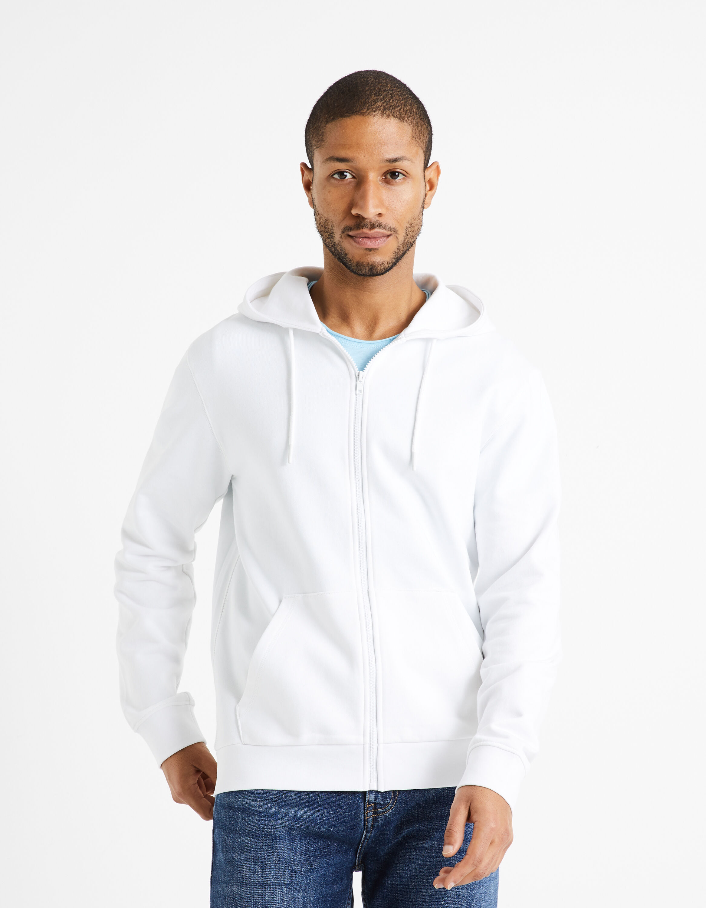 Sweat zipp&eacute; &agrave; capuche 100% coton - blanc