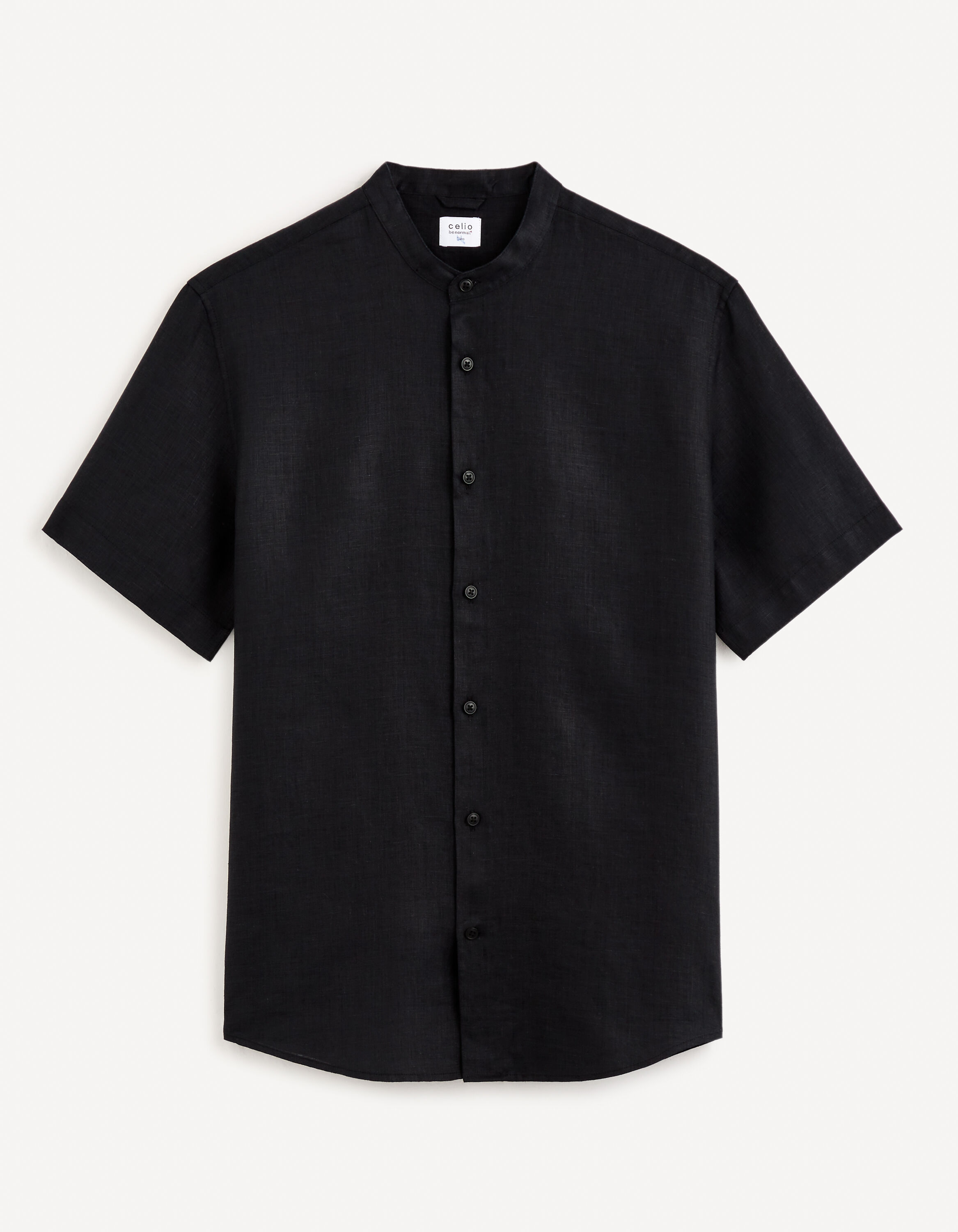 Chemise regular col mao 100% lin - noir