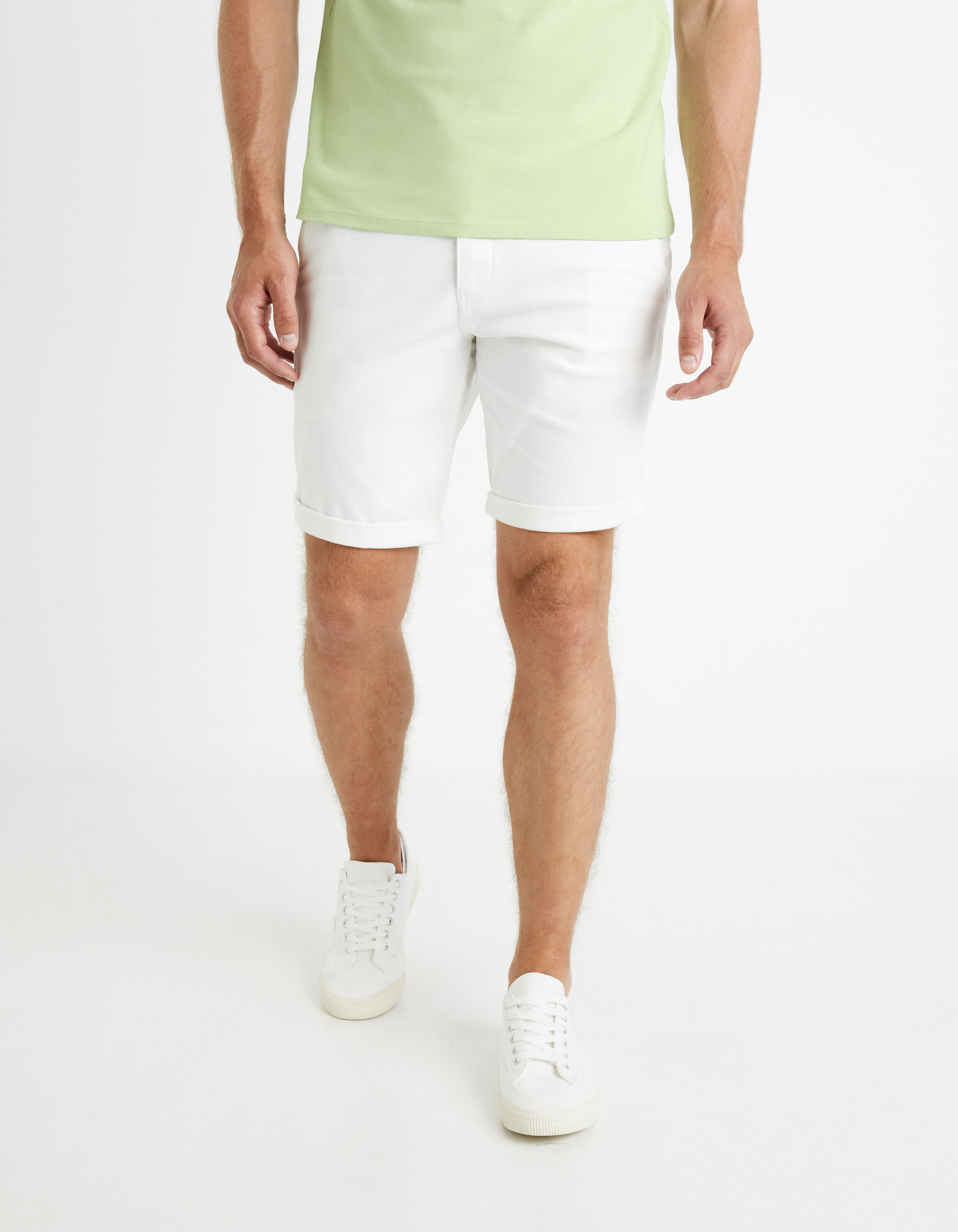 Bermuda chino uni coton stretch - blanc