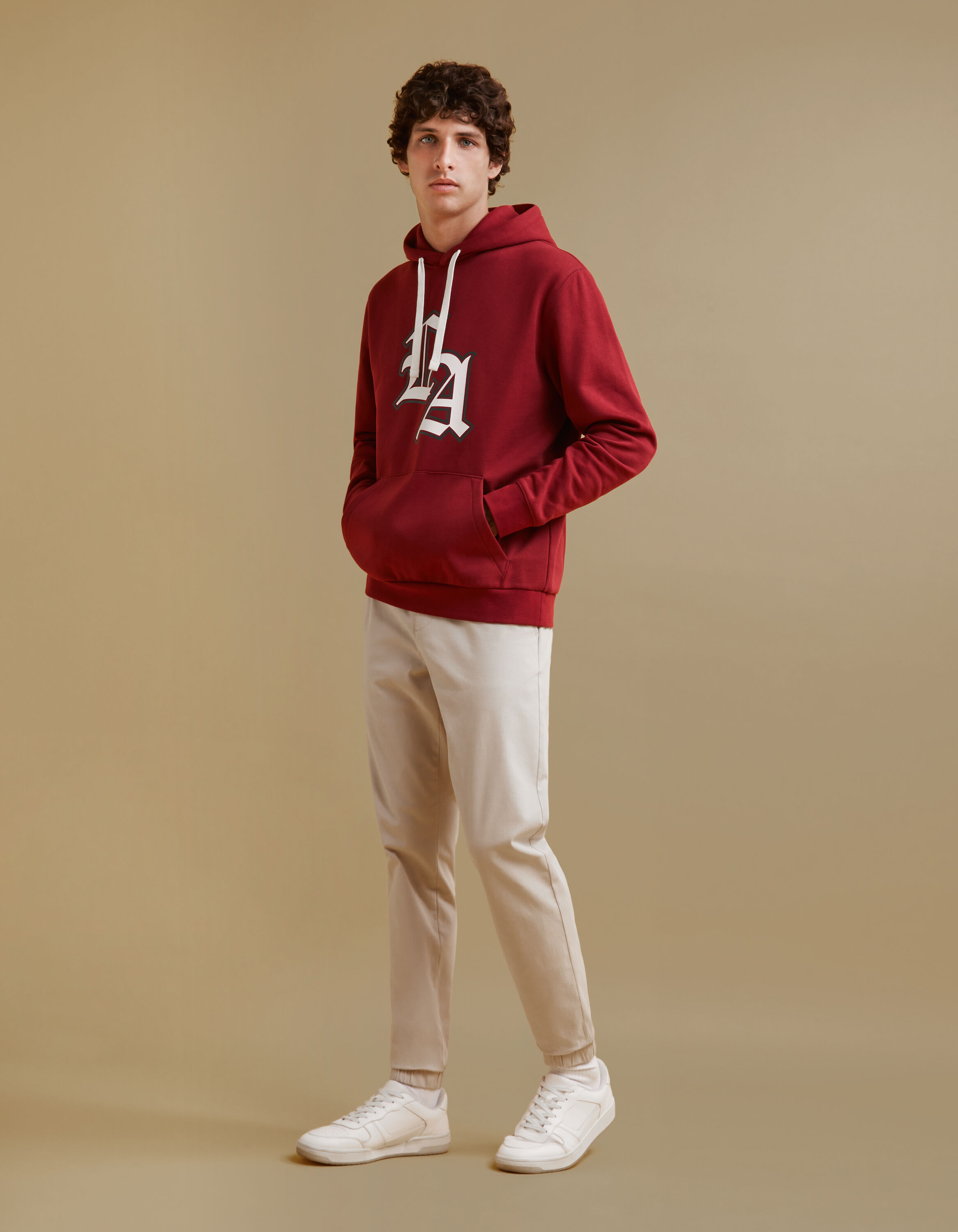 Sweat &agrave; capuche coton m&eacute;lang&eacute; - bordeaux