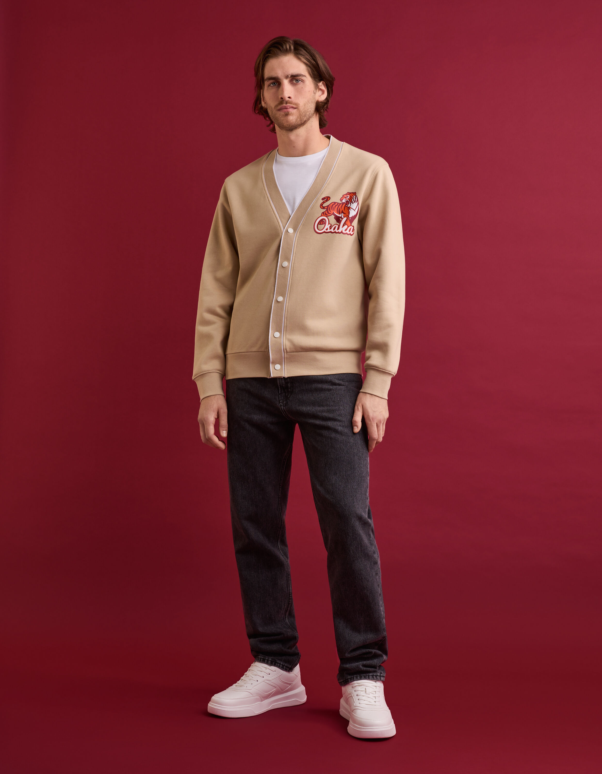 Cardigan coton m&eacute;lang&eacute; - beige