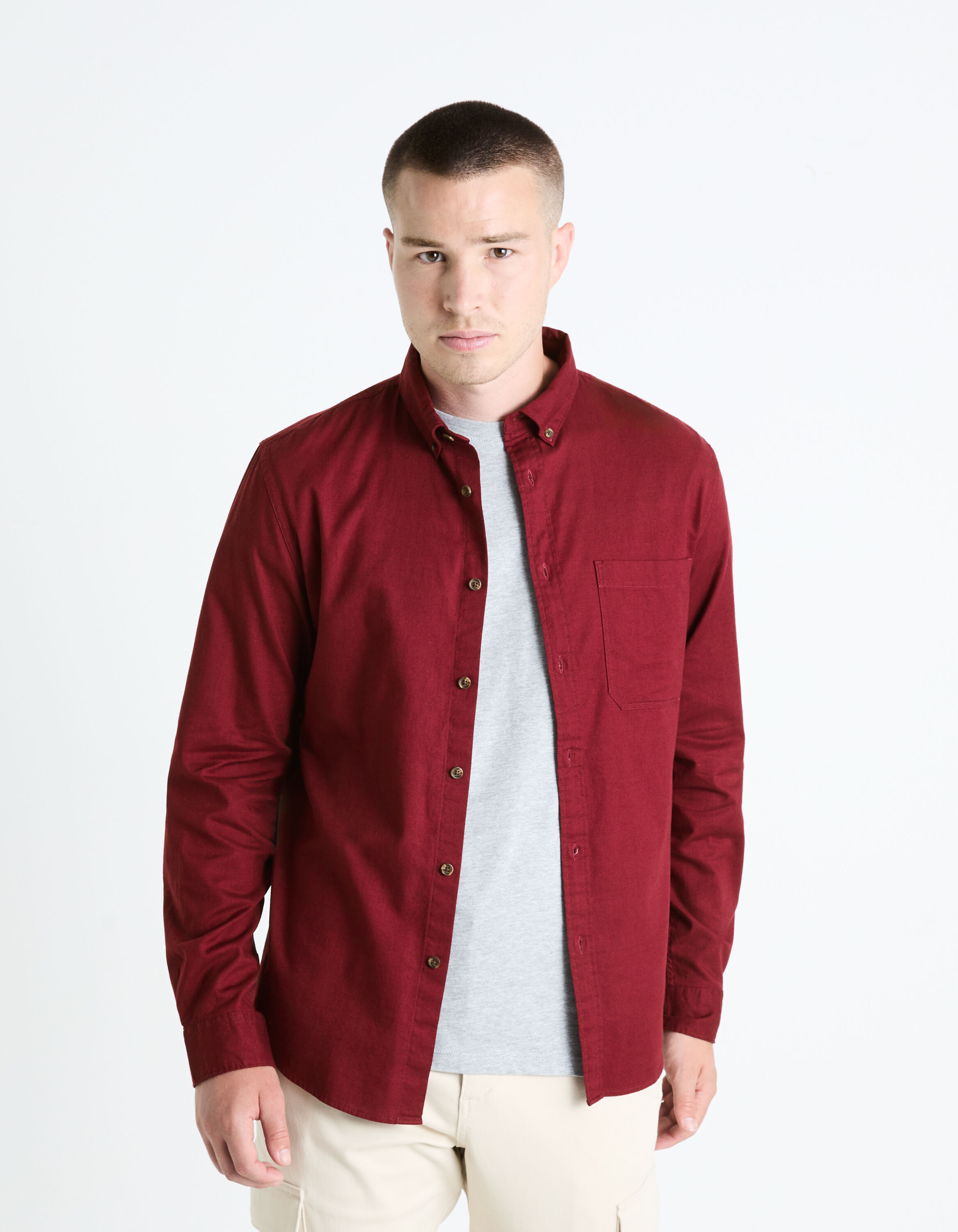 Chemise regular 100% coton - bordeaux