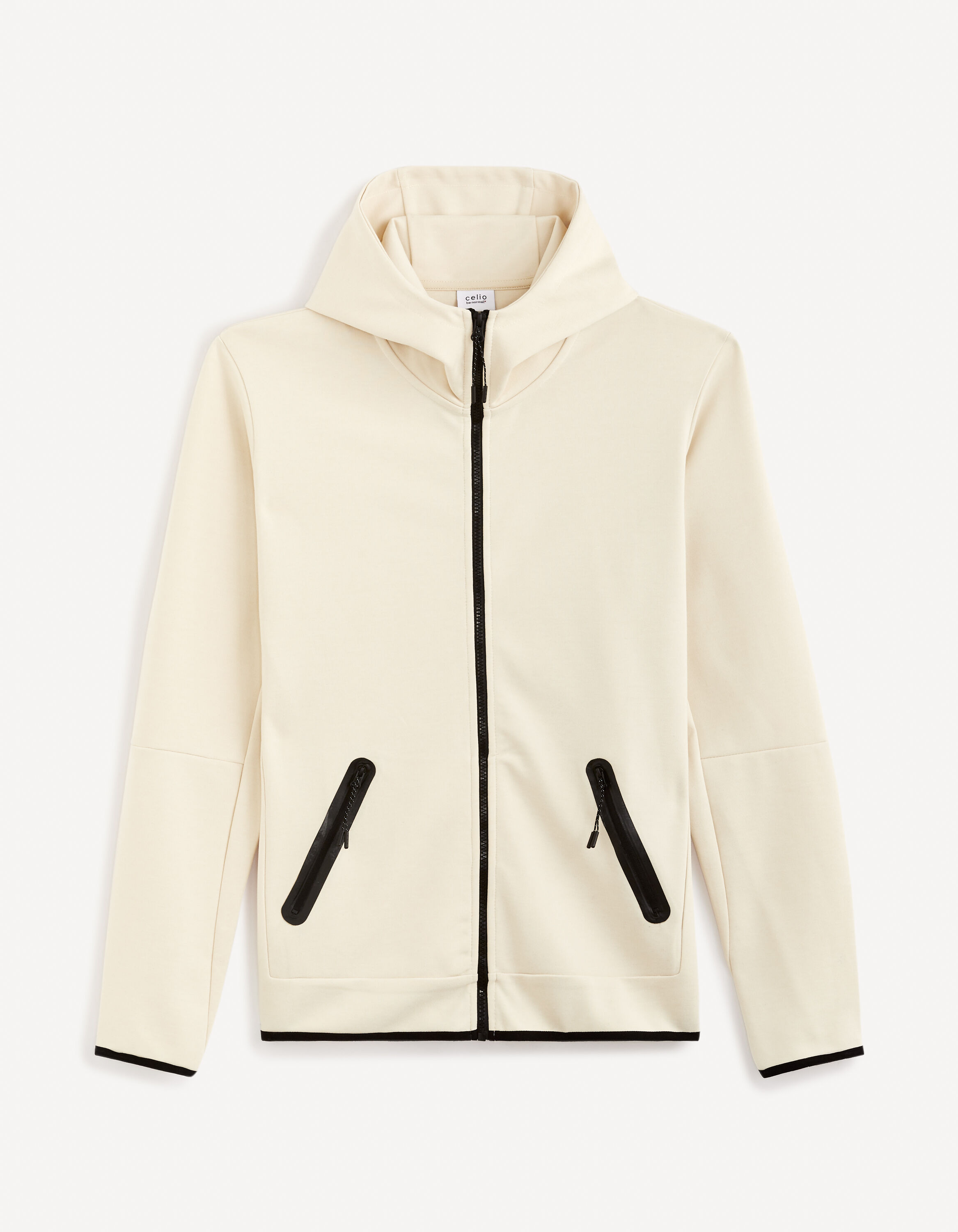 Sweat zipp&eacute; &agrave; capuche coton m&eacute;lang&eacute; - beige