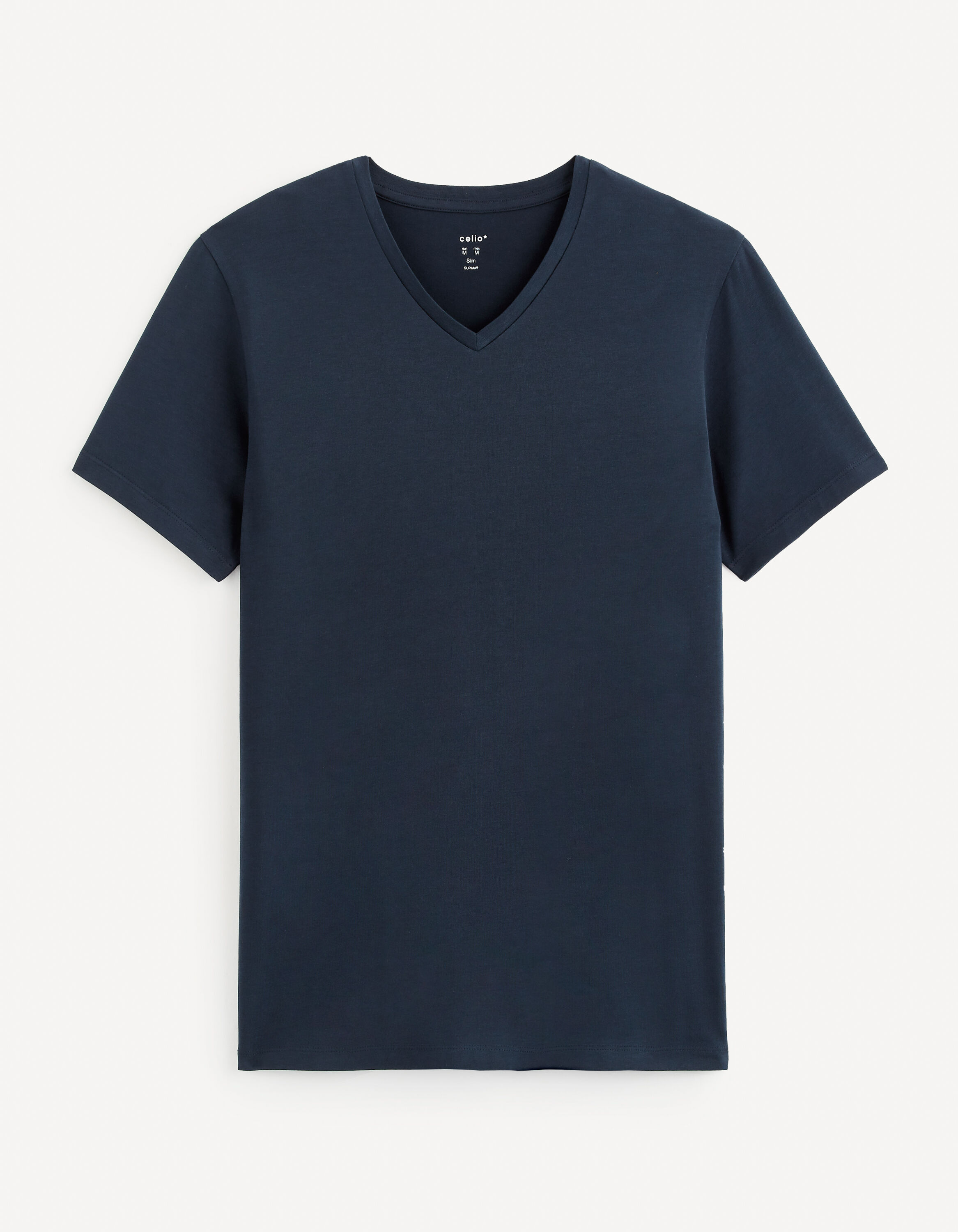 T-shirt col V coton stretch - marine