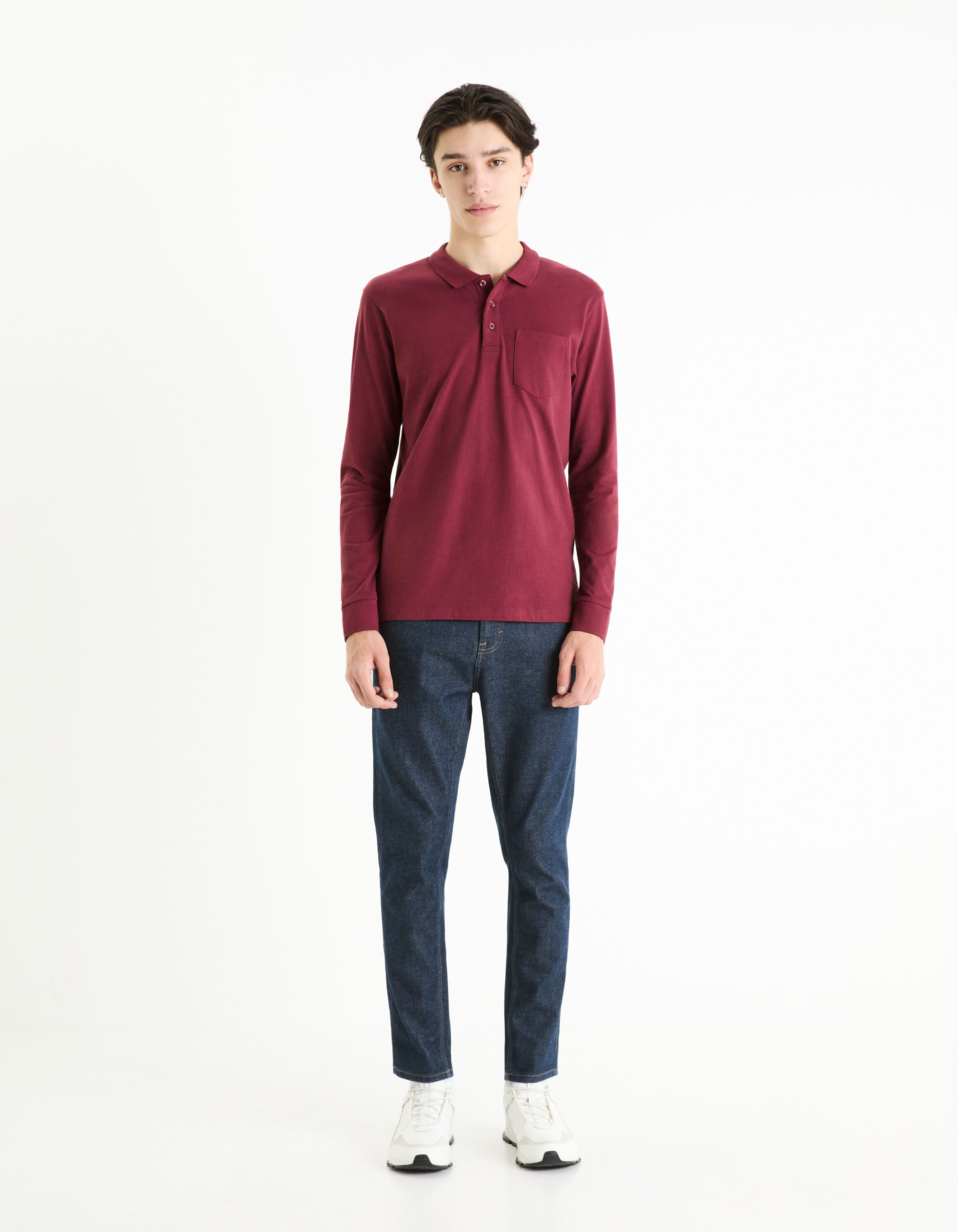 Polo jersey manches longues 100% coton - bordeaux