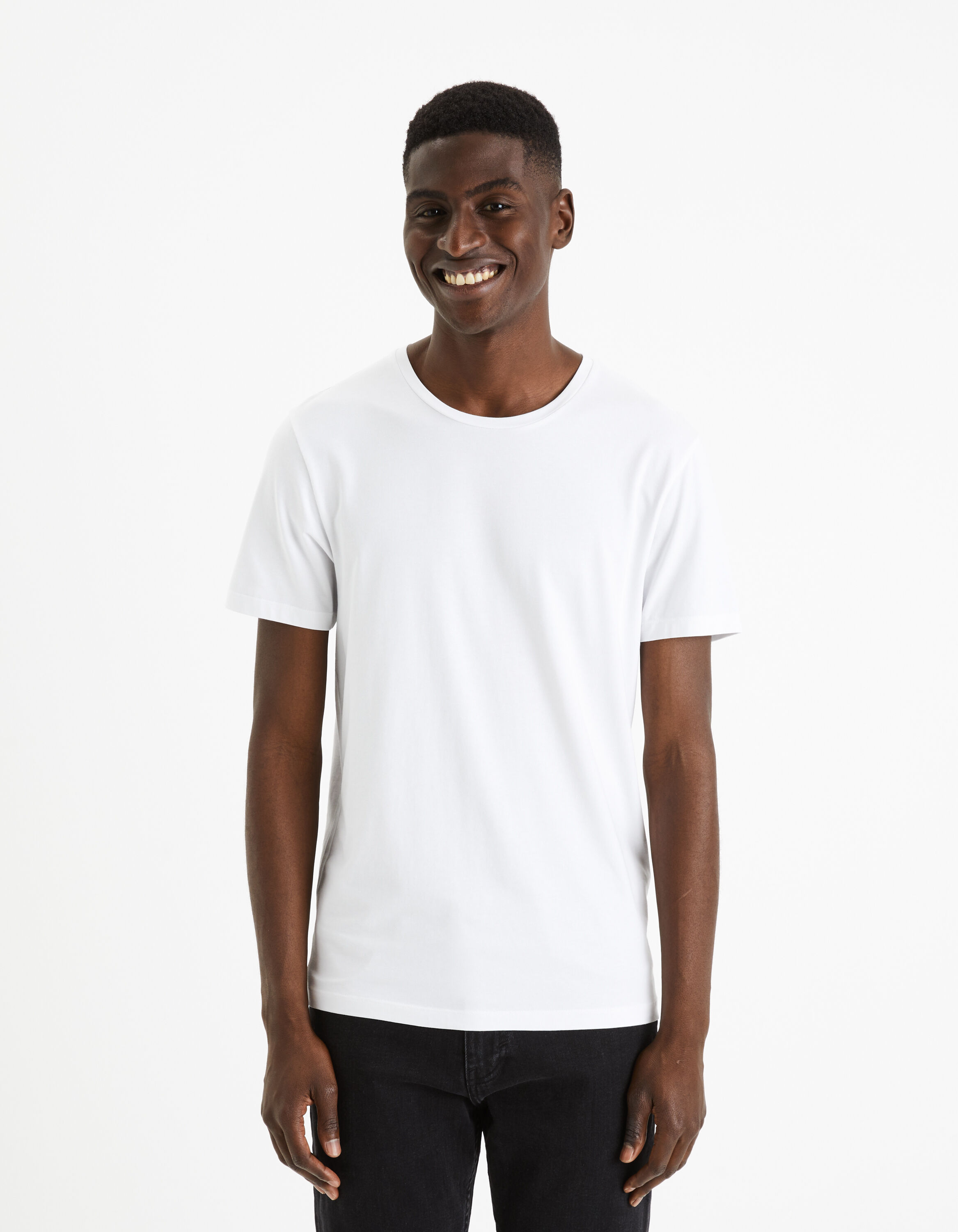 T-shirt col rond coton stretch - blanc