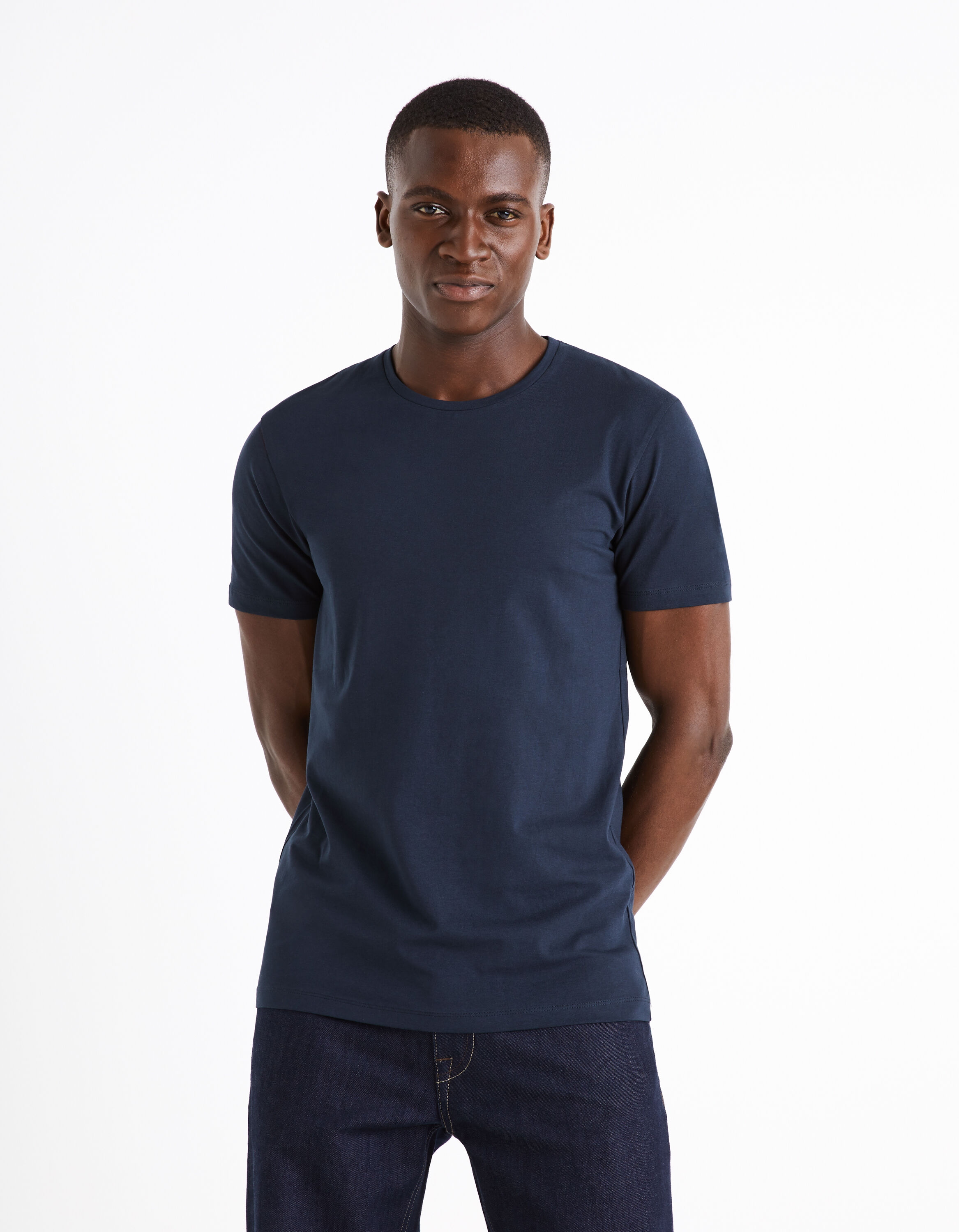 T-shirt col rond coton stretch - marine