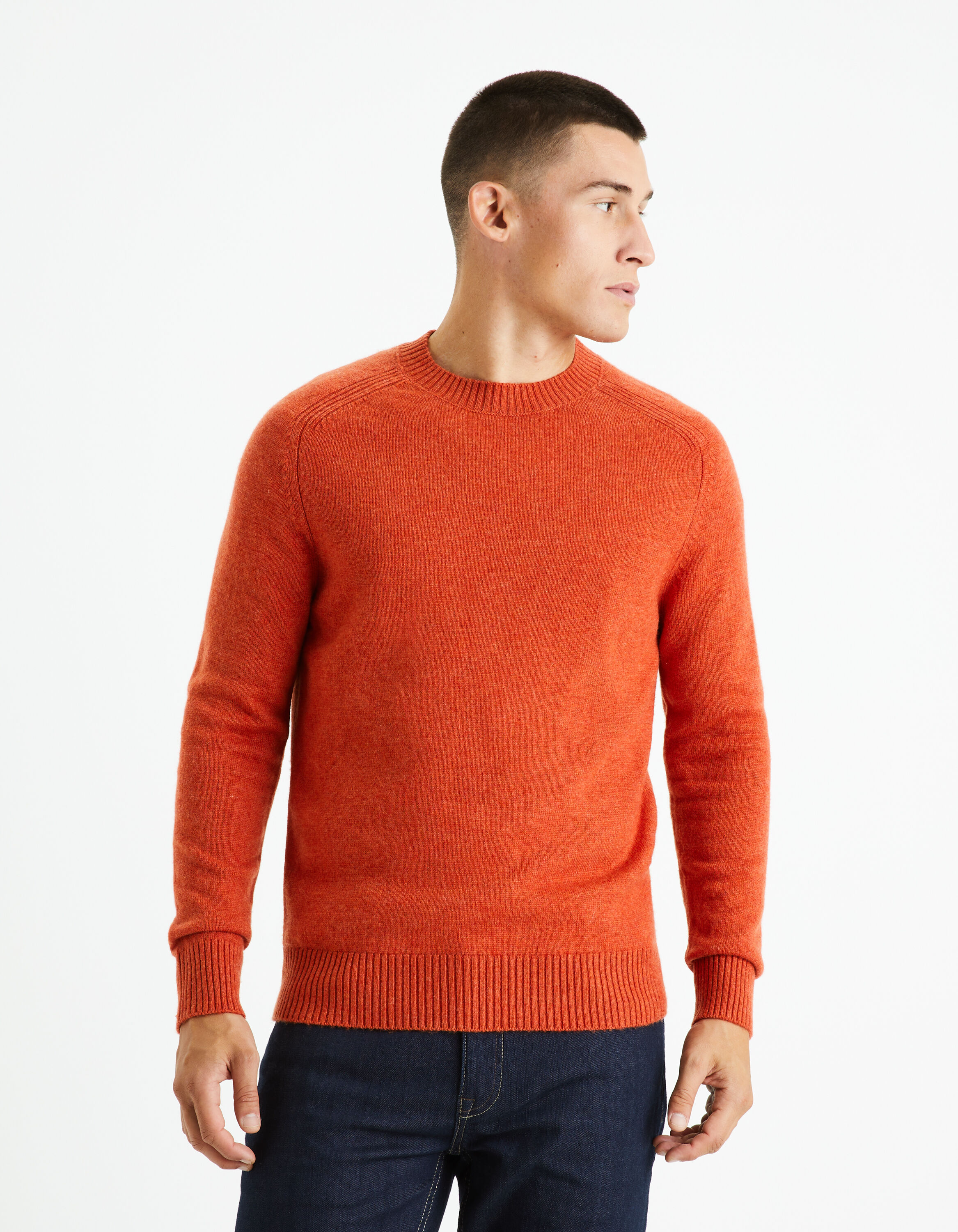 Pull col rond 100% laine - orange