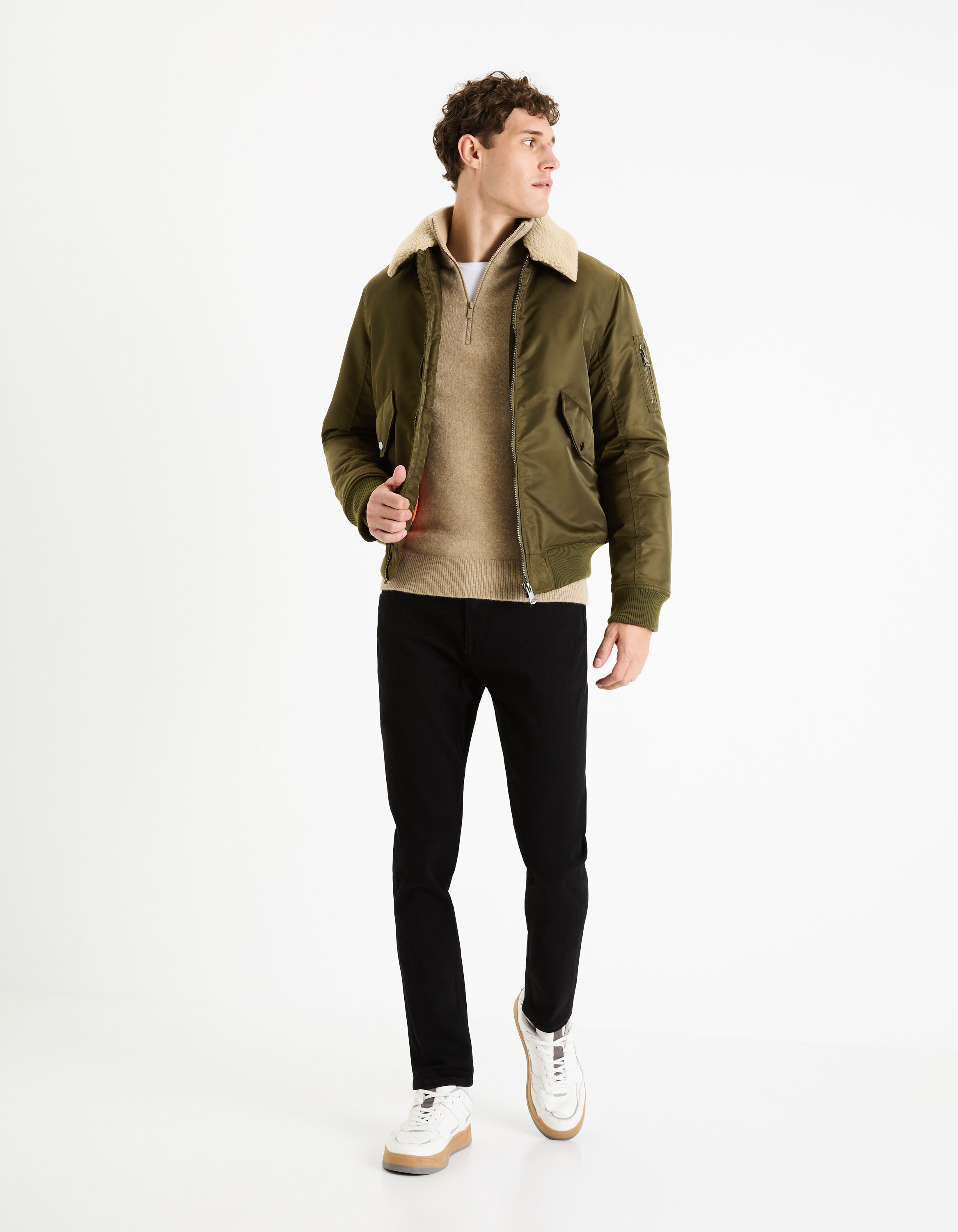 Bomber doudoune doubl&eacute; sherpa - kaki