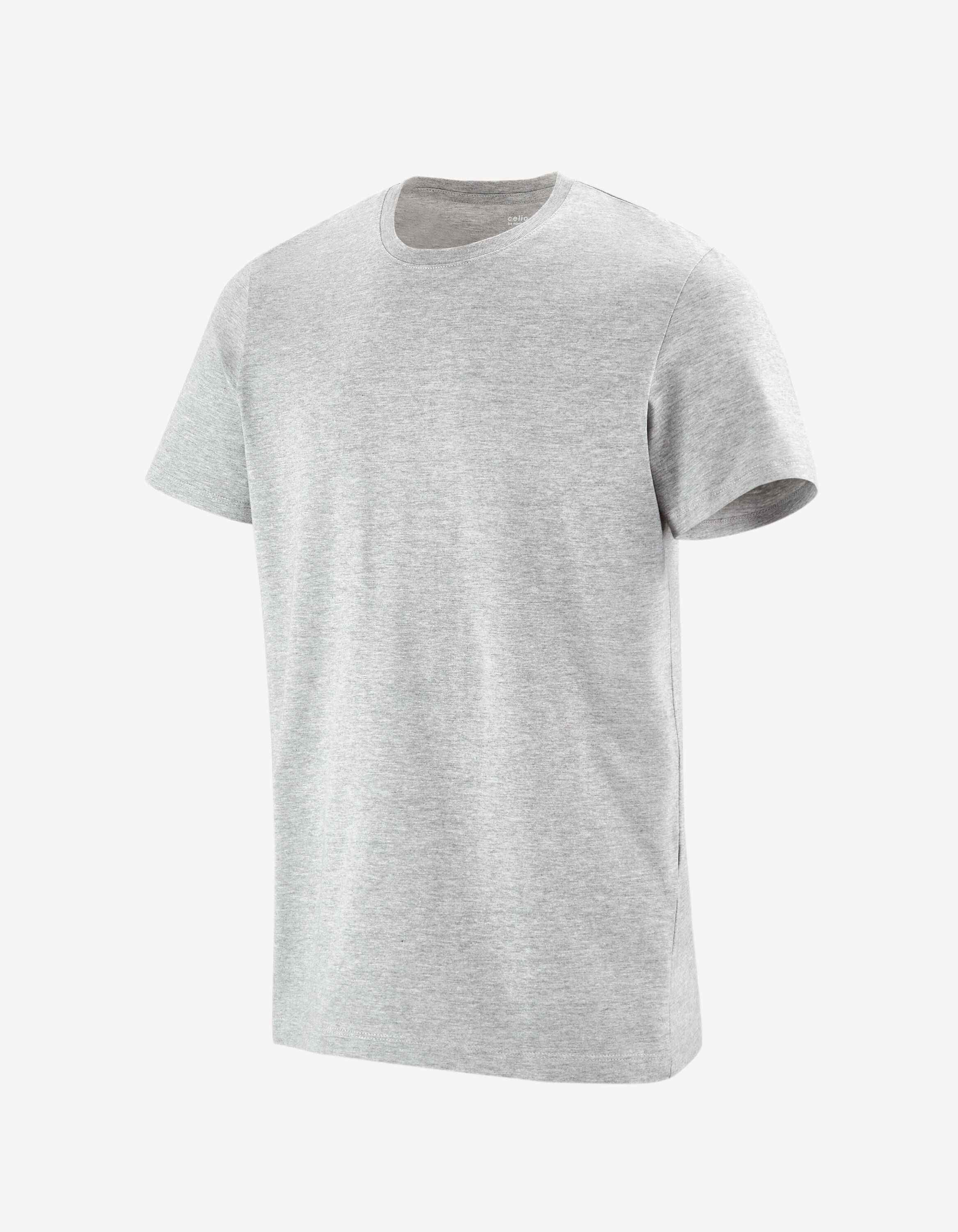 T-shirt col rond en coton m&eacute;lang&eacute; - gris chine