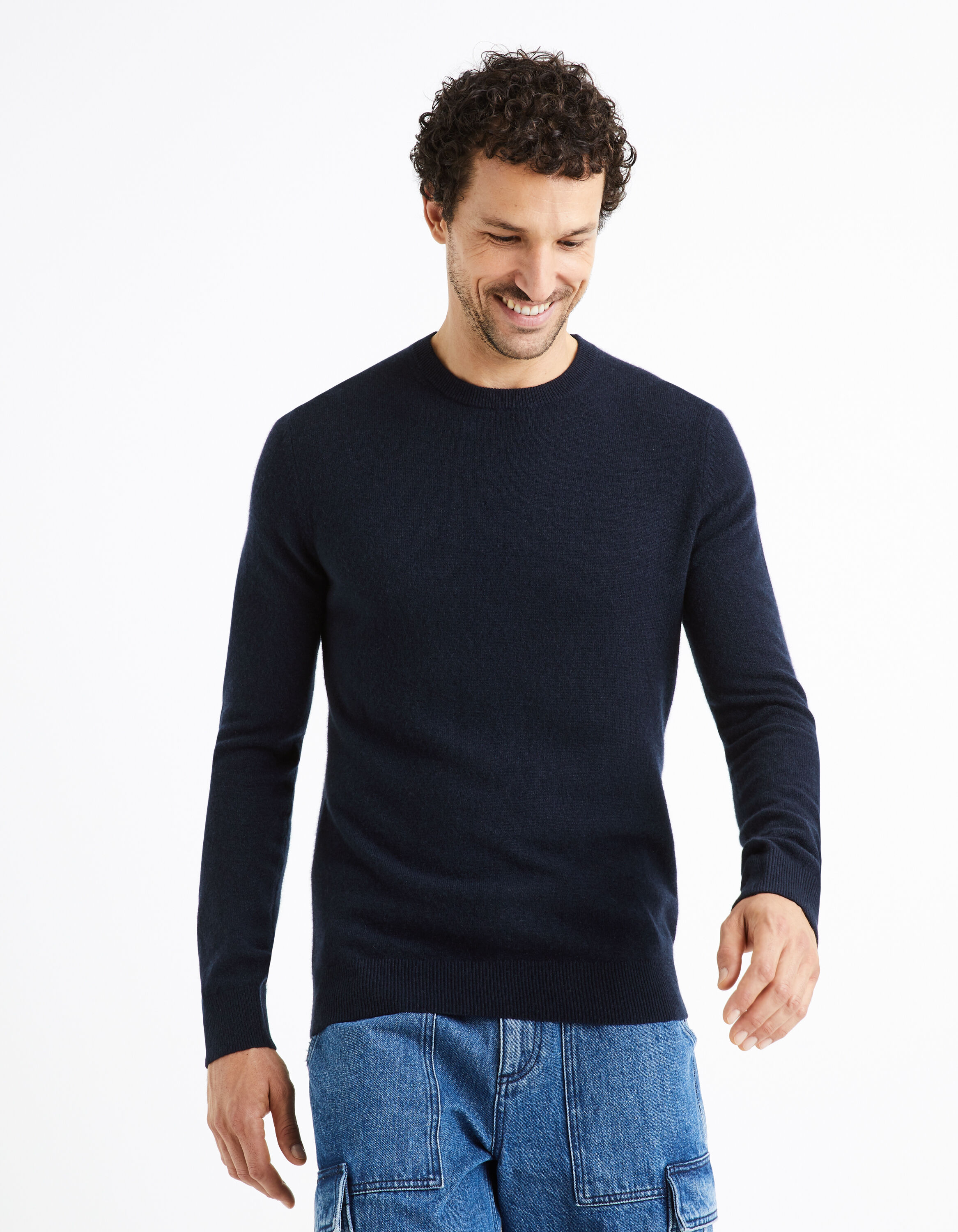 Pull col rond 100% cachemire - marine