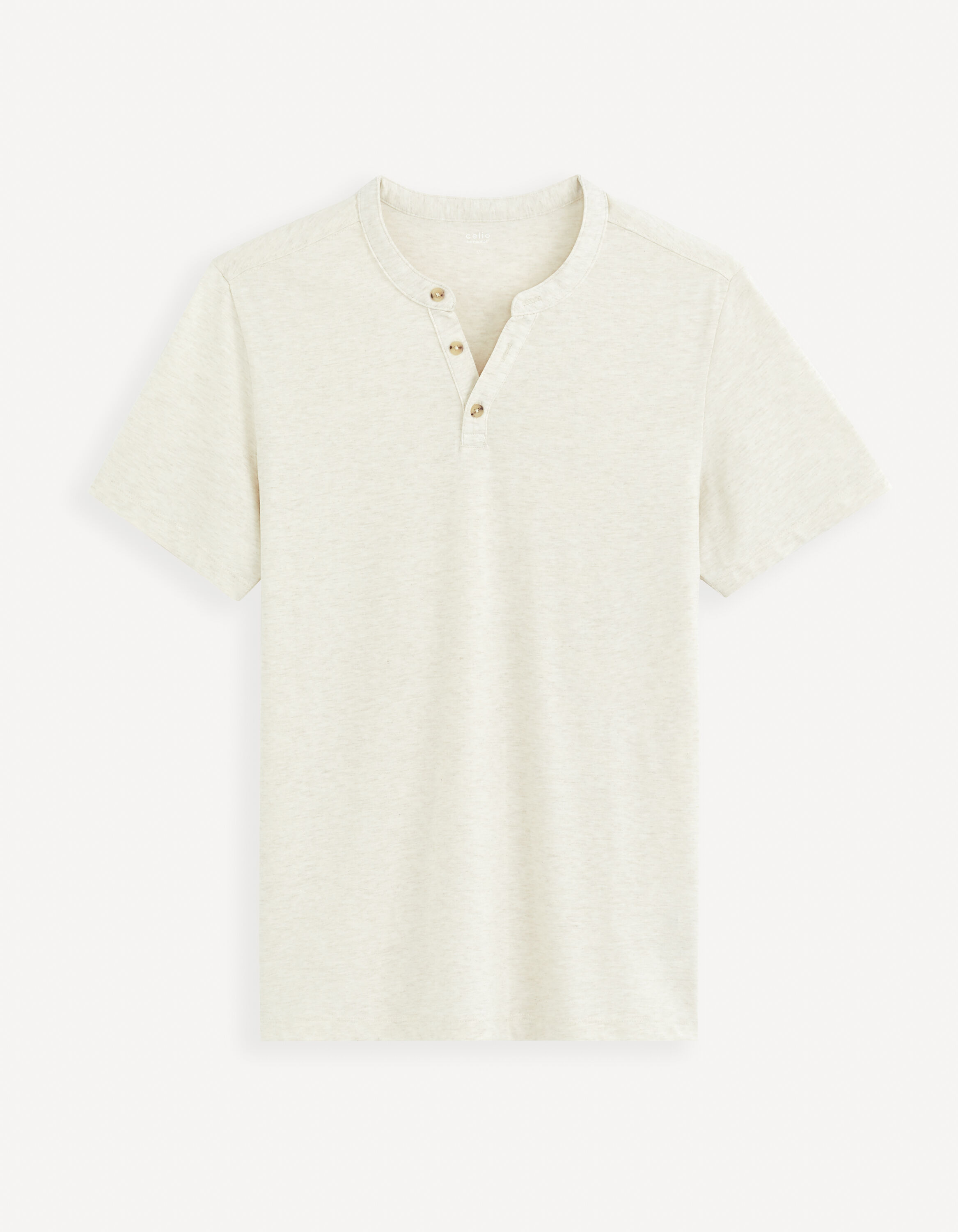 T-shirt col henley coton m&eacute;lang&eacute; - blanc